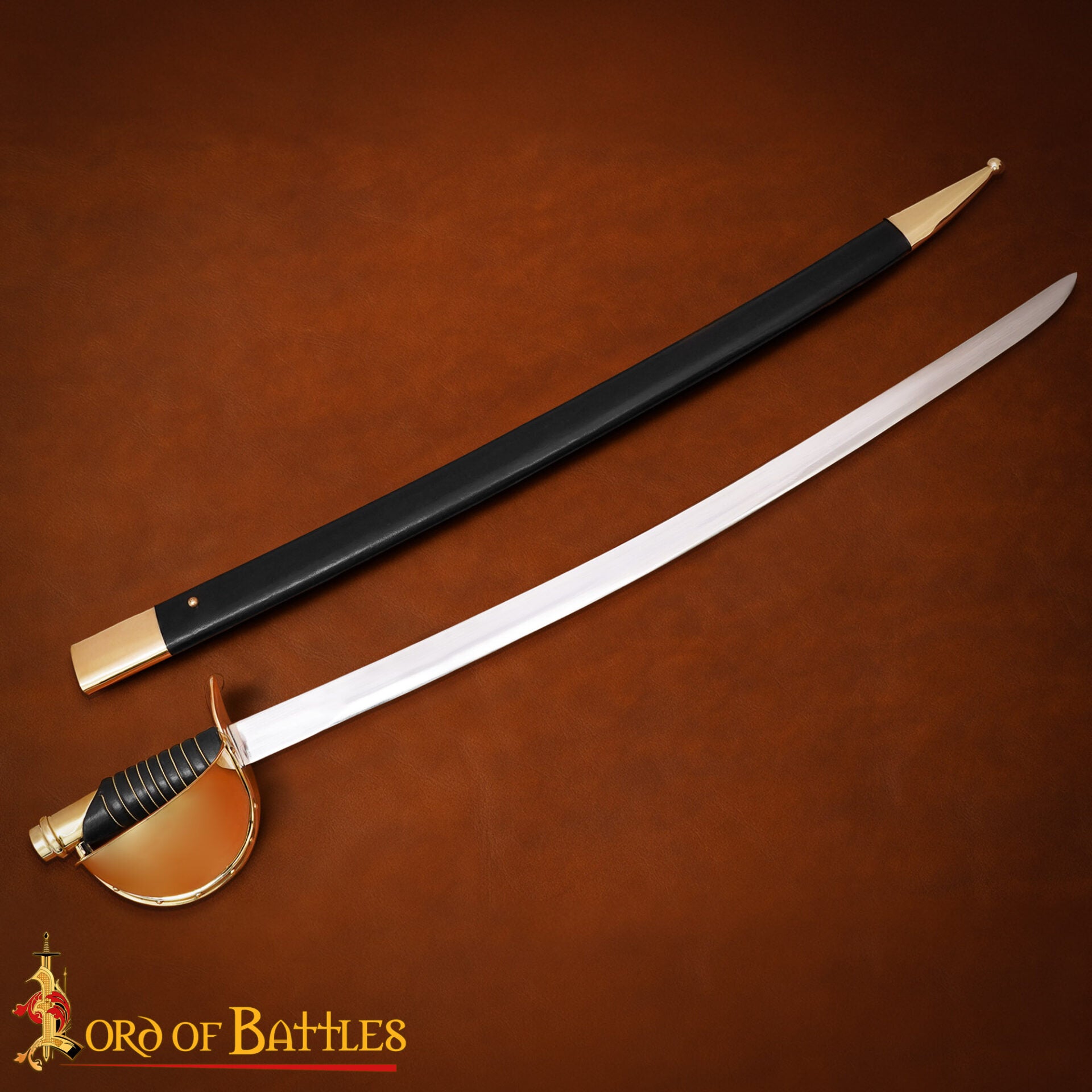 Imagen única de: Espada Corvo Naval del Siglo Xix - Hoja de Acero Al Carbono con Guarda de Latón y Vaina de Cuero