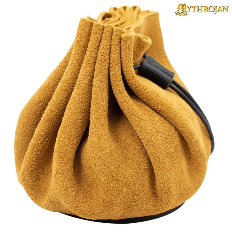 Imagen única de: Mythrojan " Gold And Dice " Medieval Drawstring Pouch , Ideal For Sca Larp Reenactment & Ren Fair : Bolsa de Cuero de Gamuza , 2.5".