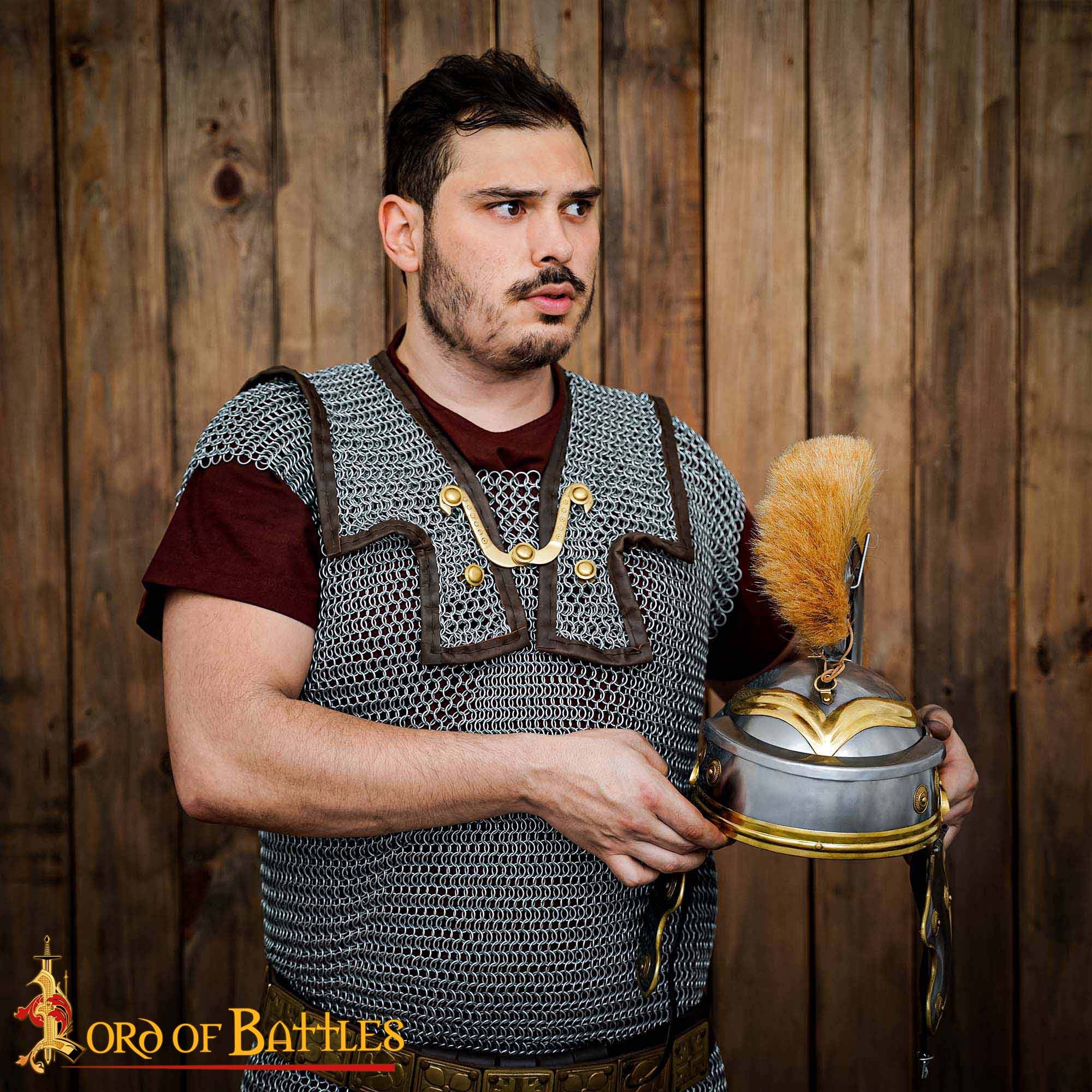 Imagen única de: Casco de Centurión Galo Imperial Romano - Acero de Calibre 18 con Aditamento de Cresta de Hierro y Forro de Cuero