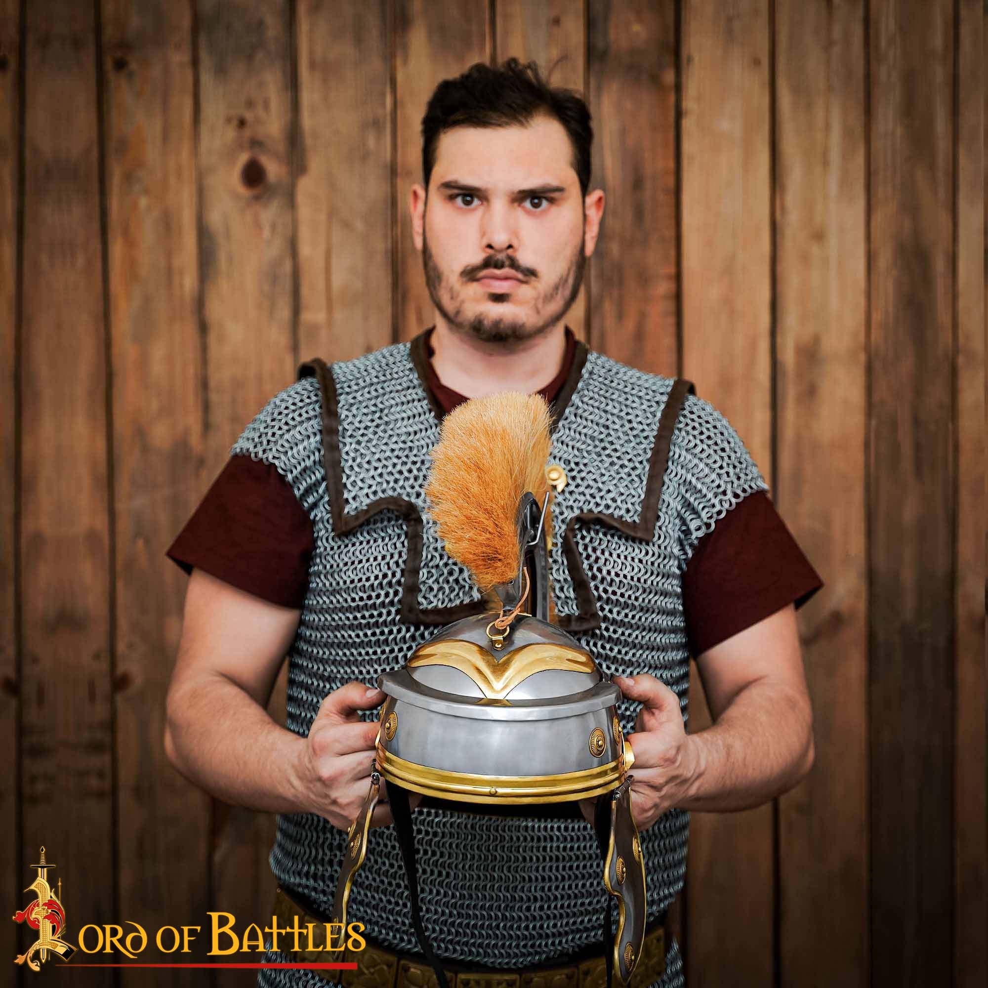 Imagen única de: Casco de Centurión Galo Imperial Romano - Acero de Calibre 18 con Aditamento de Cresta de Hierro y Forro de Cuero