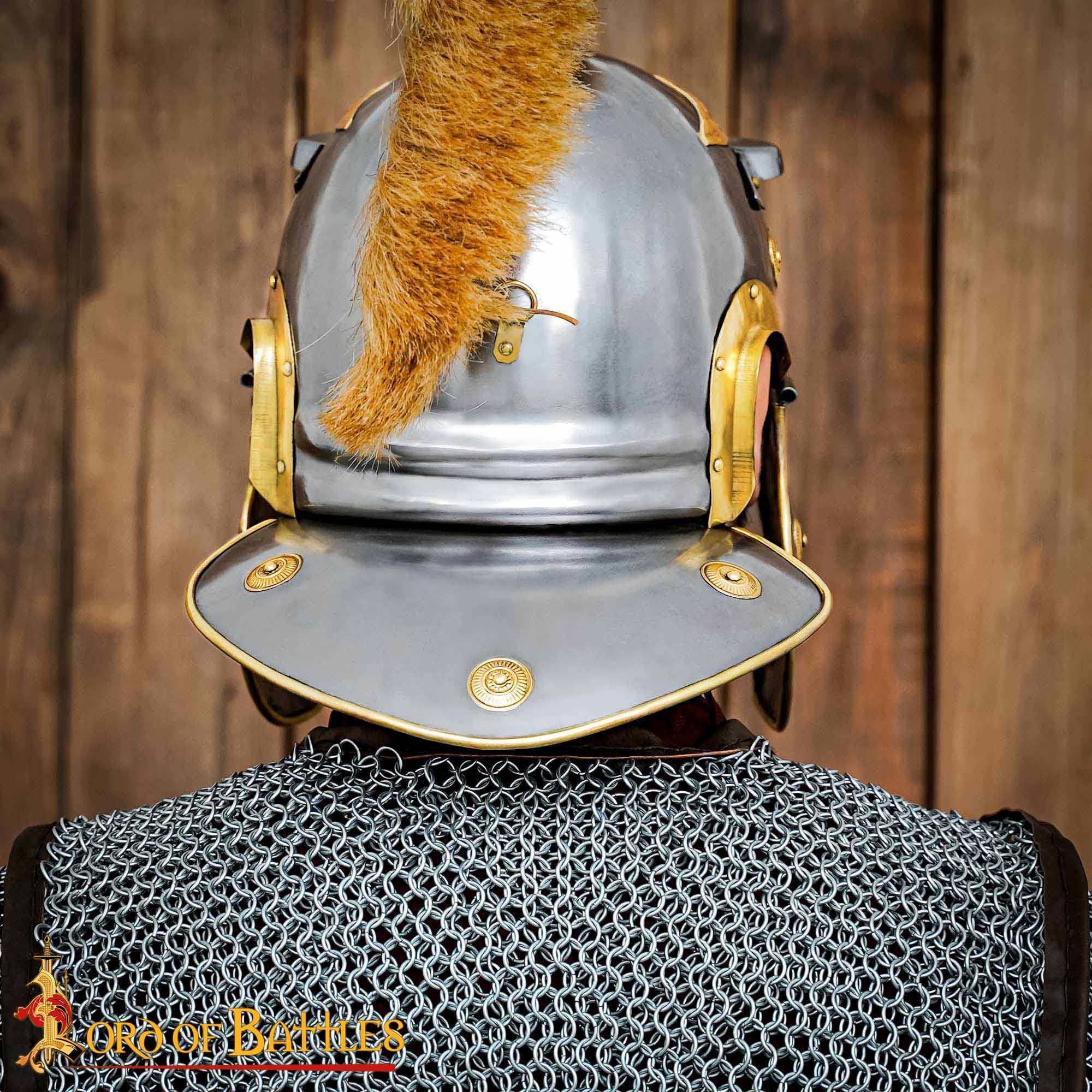 Imagen única de: Casco de Centurión Galo Imperial Romano - Acero de Calibre 18 con Aditamento de Cresta de Hierro y Forro de Cuero