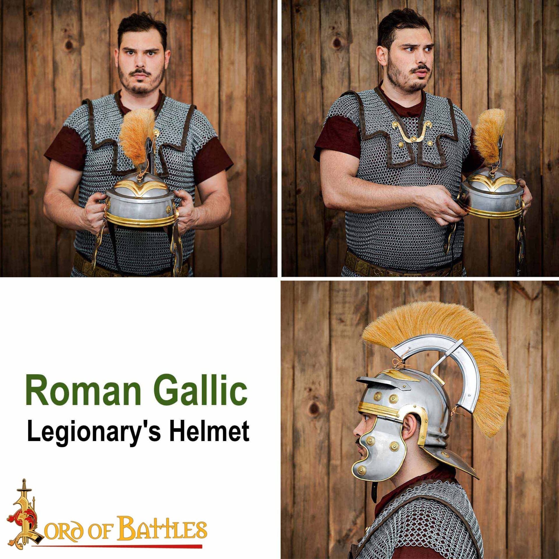 Imagen única de: Casco de Centurión Galo Imperial Romano - Acero de Calibre 18 con Aditamento de Cresta de Hierro y Forro de Cuero