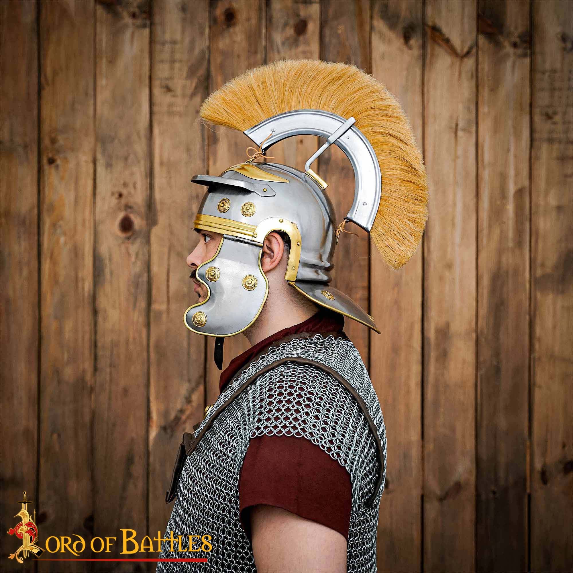 Imagen única de: Casco de Centurión Galo Imperial Romano - Acero de Calibre 18 con Aditamento de Cresta de Hierro y Forro de Cuero