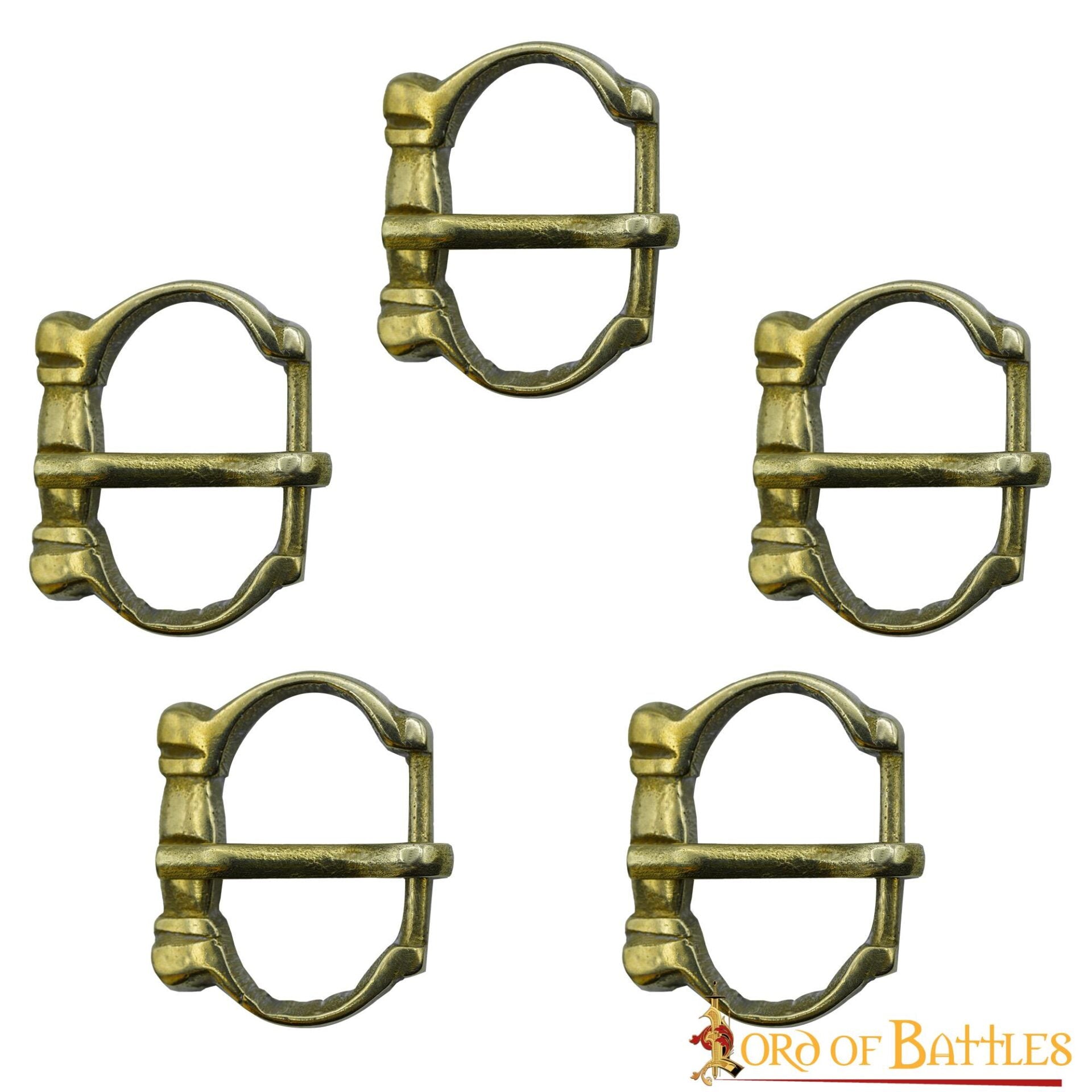 Imagen única de: Pequeñas Hebillas Medievales de Latón para Cinturón - Juego de 5 Piezas Acabadas a Mano (réplica de 1200-1400)