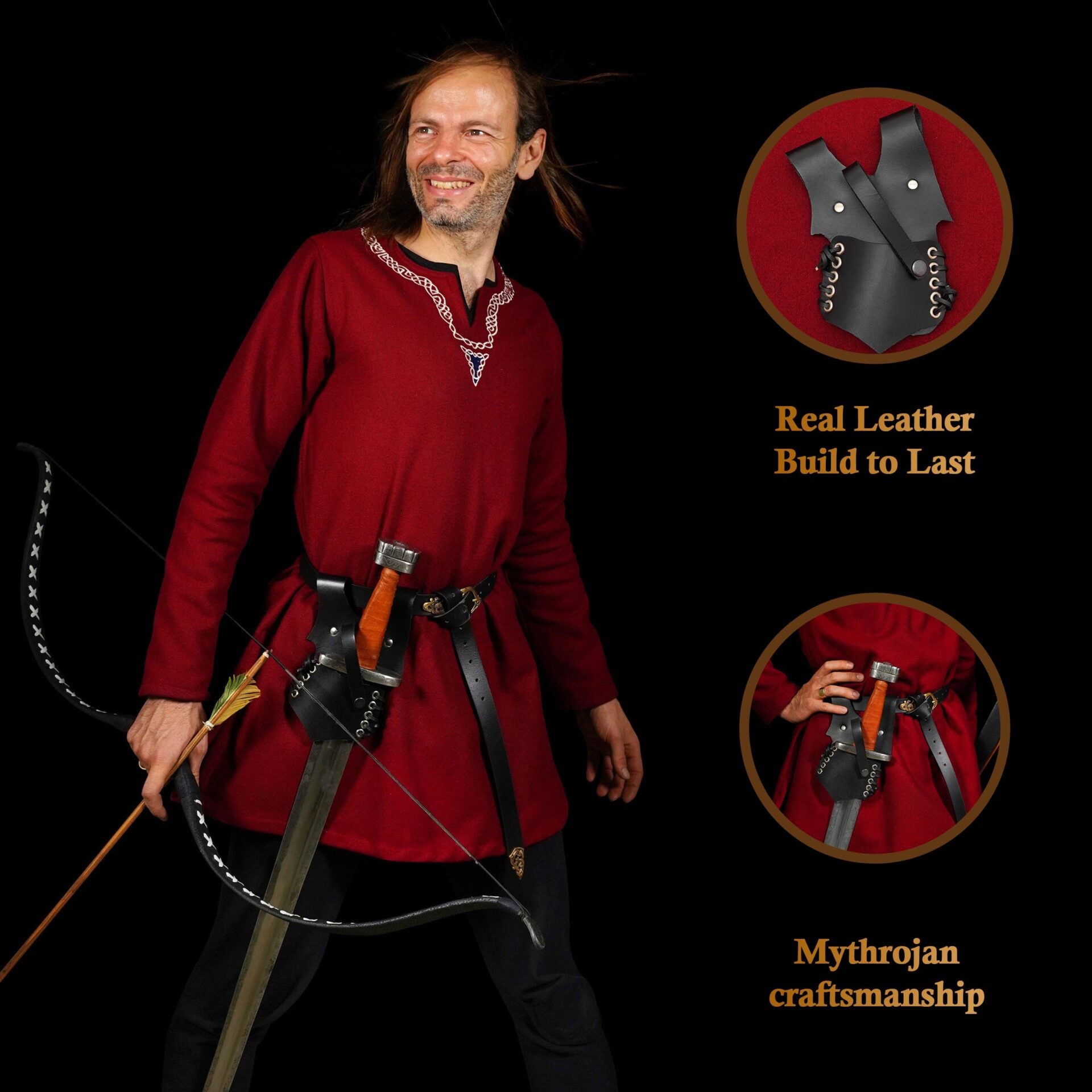 Imagen única de: Mythrojan Renacimiento Medieval Espada de Cuero Rana Espada Larp Disfraz Accesorio