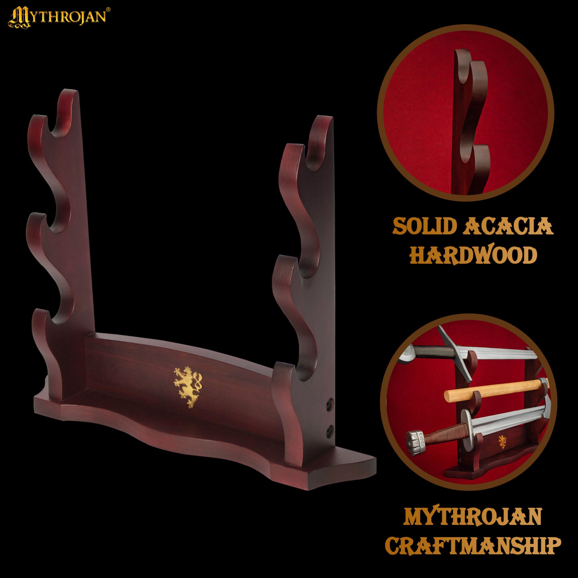 Imagen única de: Mythrojan Soporte para Espada de Madera Maciza Tres Soportes con Decoración