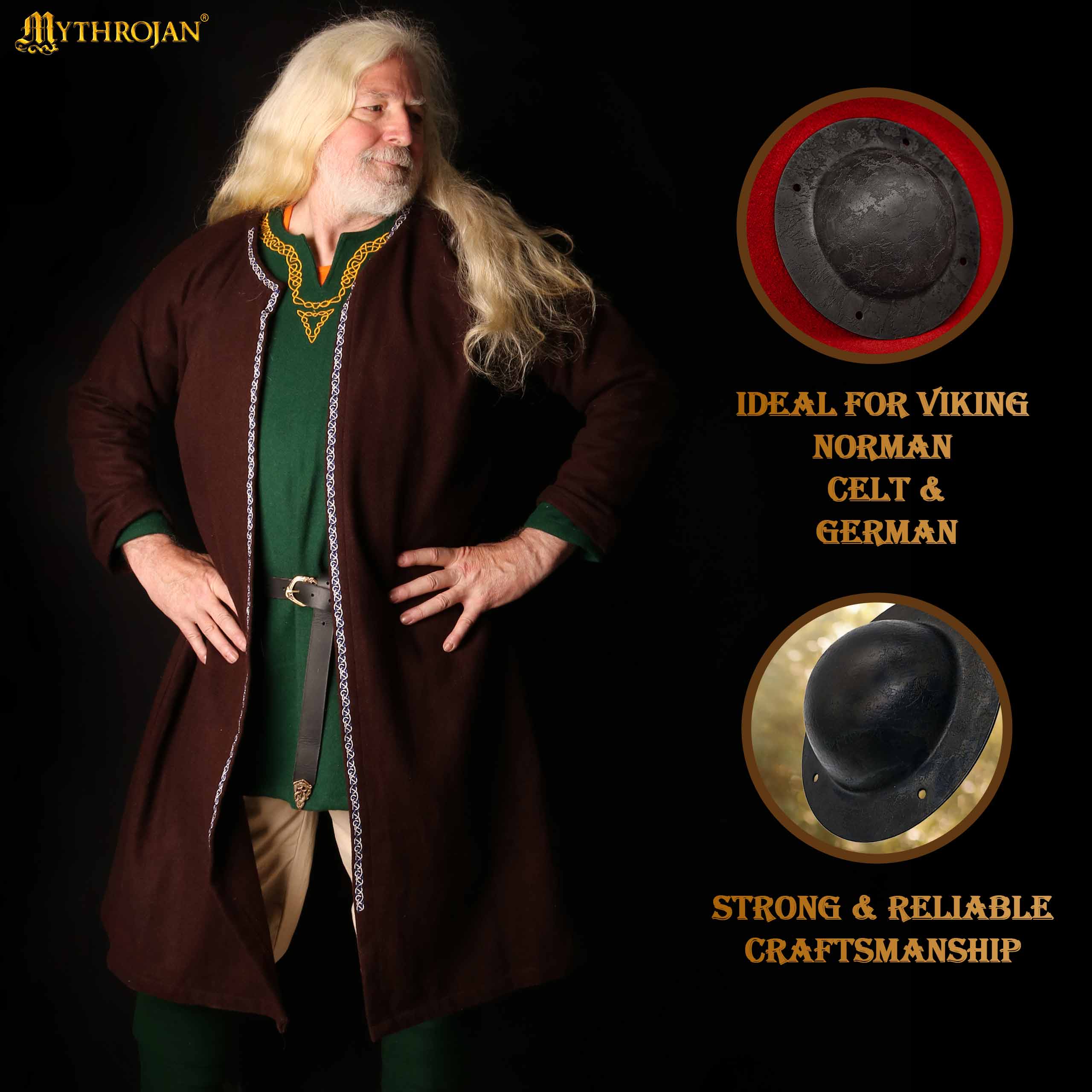Imagen única de: Jefe de Escudo de Acero Antiguo Forjado a Mano con Remaches - Vikingo y Medieval