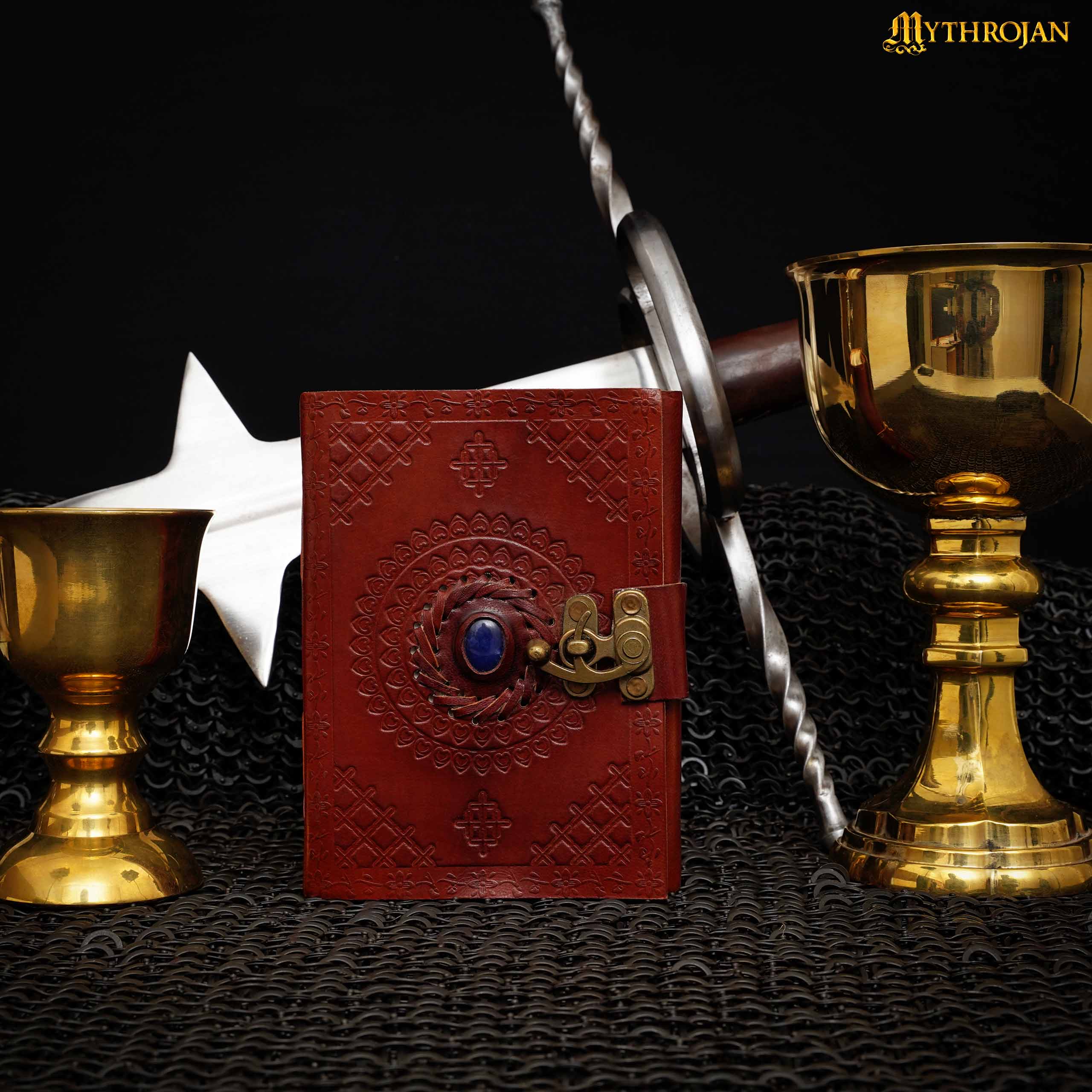 Imagen única de: Mythrojan Diario de Cuero Marrón en Relieve Vintage Cuaderno de Escritura