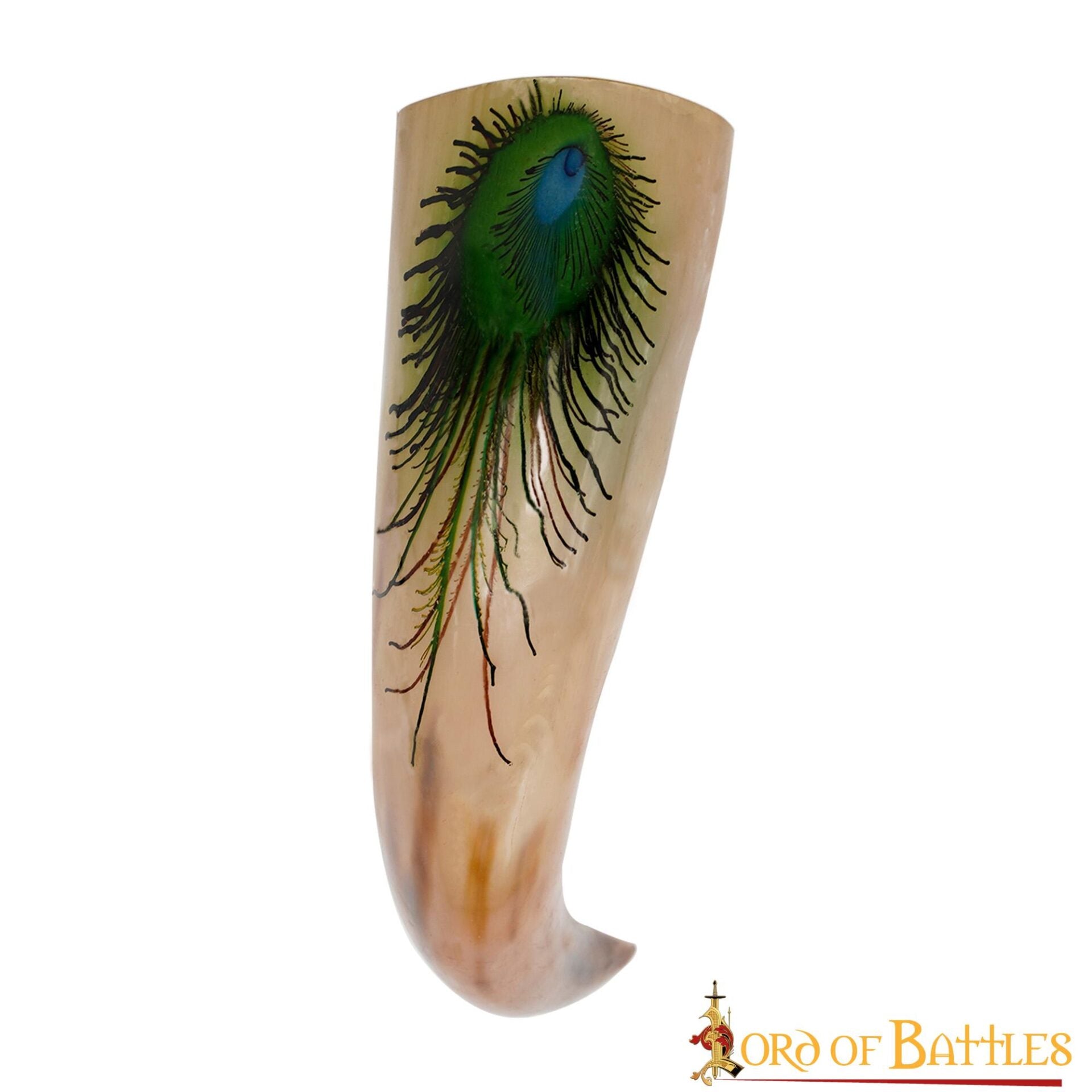 Imagen única de: "la Pluma Mística" Cuerno para Beber 500 - 600 Ml Cuerno de Buey Auténtico Hecho a Mano - Descatalogado