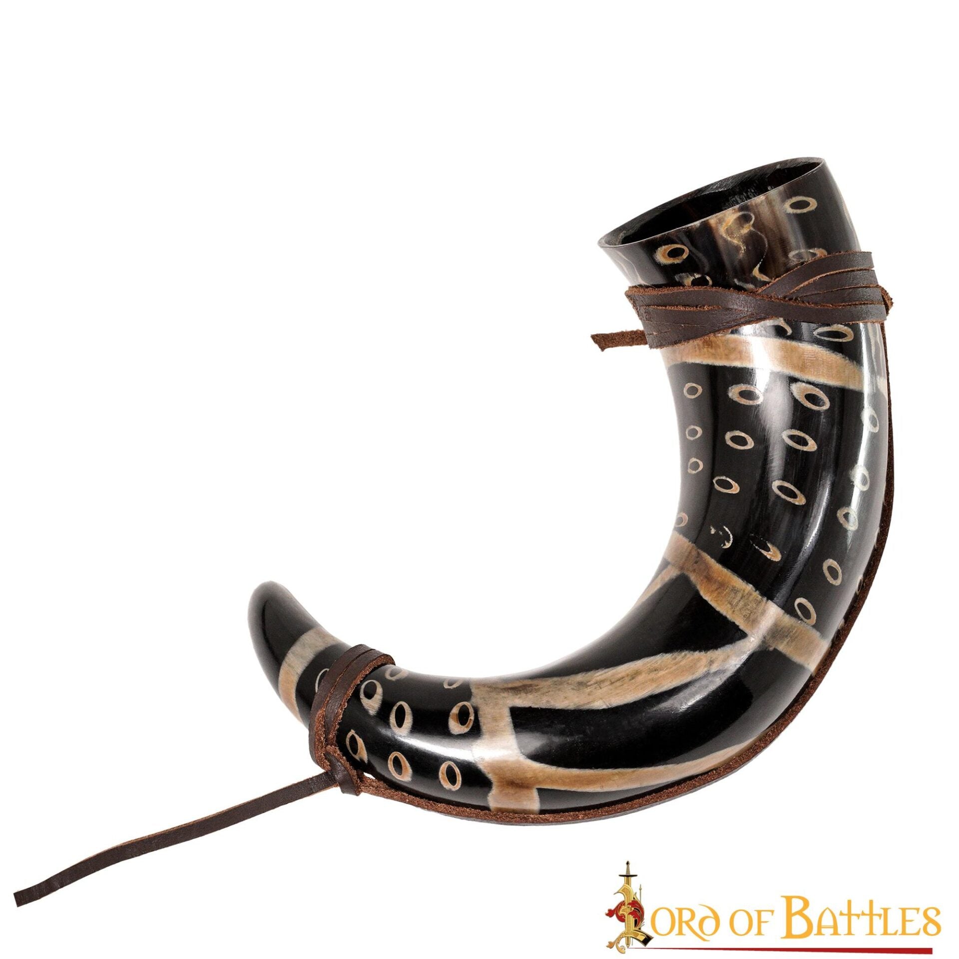 Imagen única de: Cuerno Medieval para Beber 400 - 500 Ml con Cuerda de Cuero Hecho a Mano Verdadero Cuerno de Buey