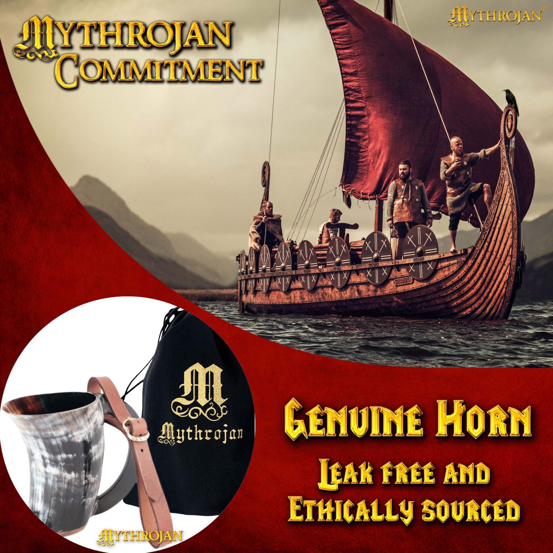 Imagen única de: Taza Mythrojan Hot Horn Tankard con Correa de Cuero 300ml