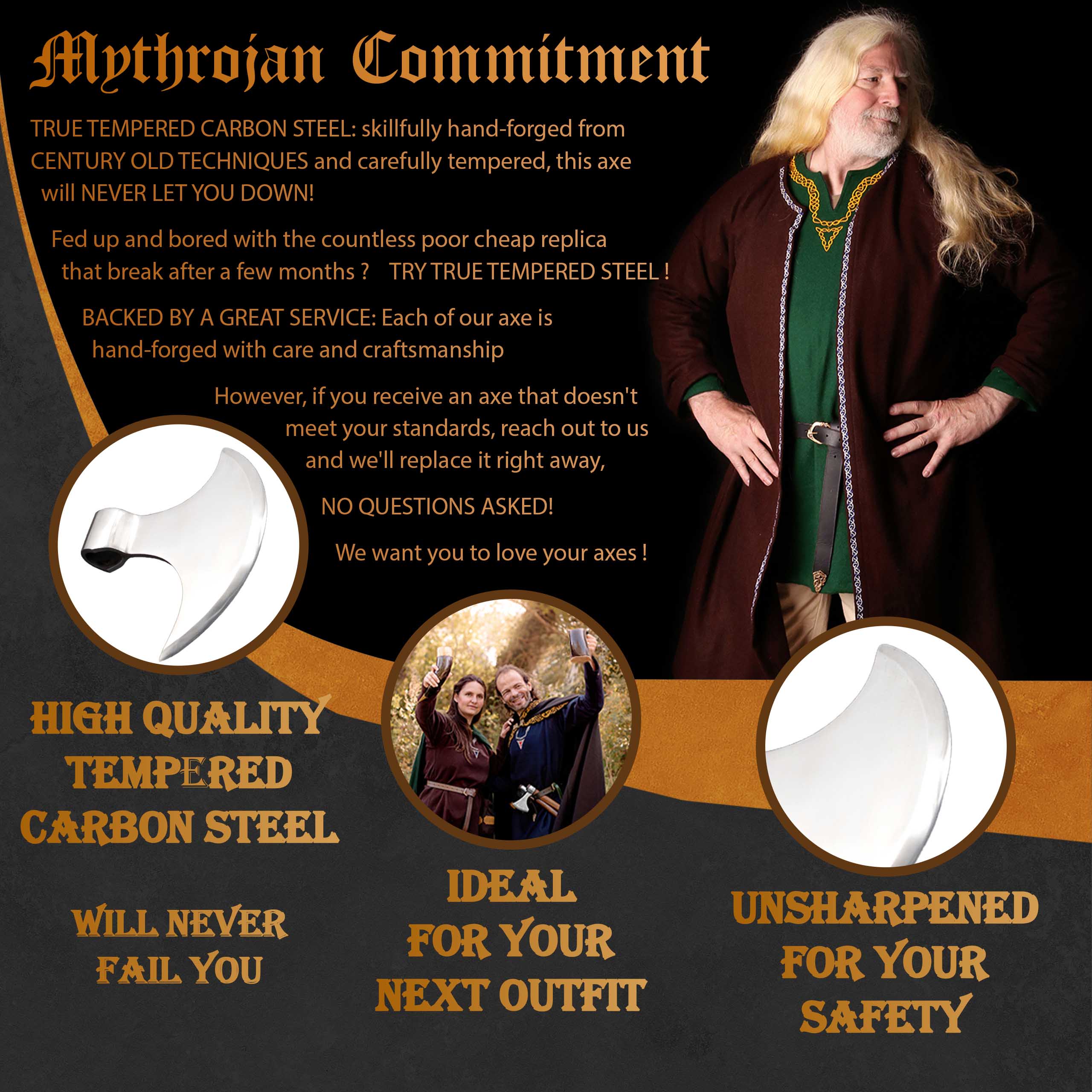 Imagen única de: Mythrojan Medieval Vikingo Hacha Batalla Listo Axehead Reenactment Renacimiento Disfraz