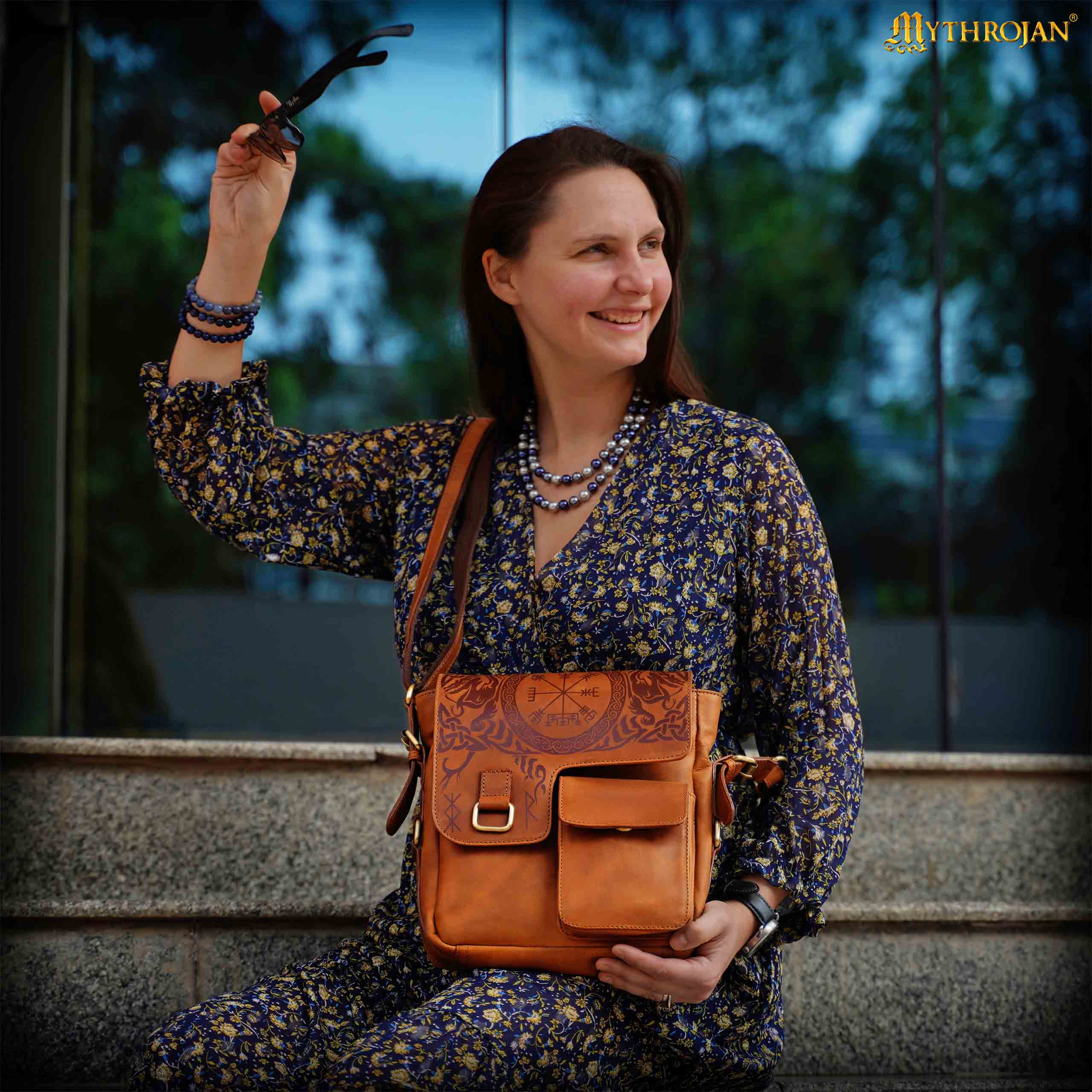 Runa Nórdica de Cuero Messenger Satchel Bag - Viking Rune Cross Body Bag - Imagen 8