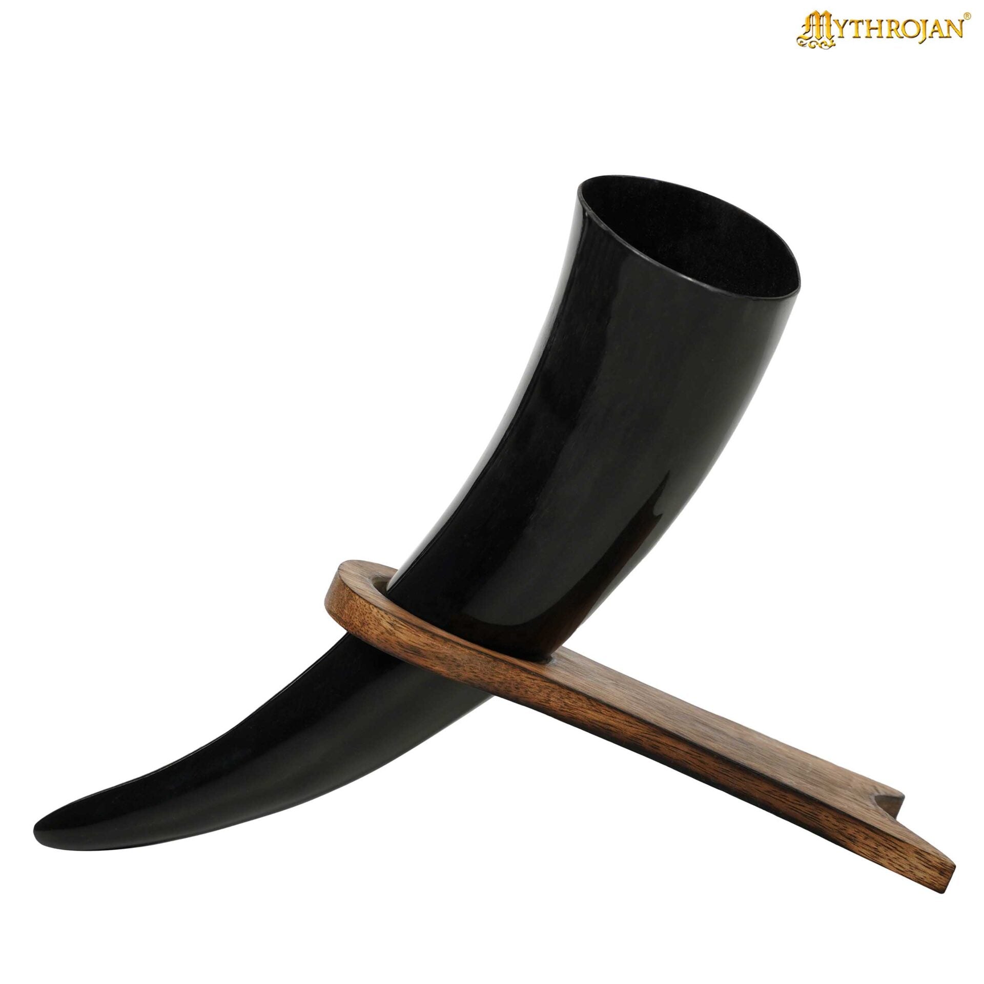 Imagen única de: Mythrojan Estante de Cuerno para Beber de Madera Maciza | Acabado Natural Soporte Vikingo para Aguamiel | Soporte Medieval para Cuerno