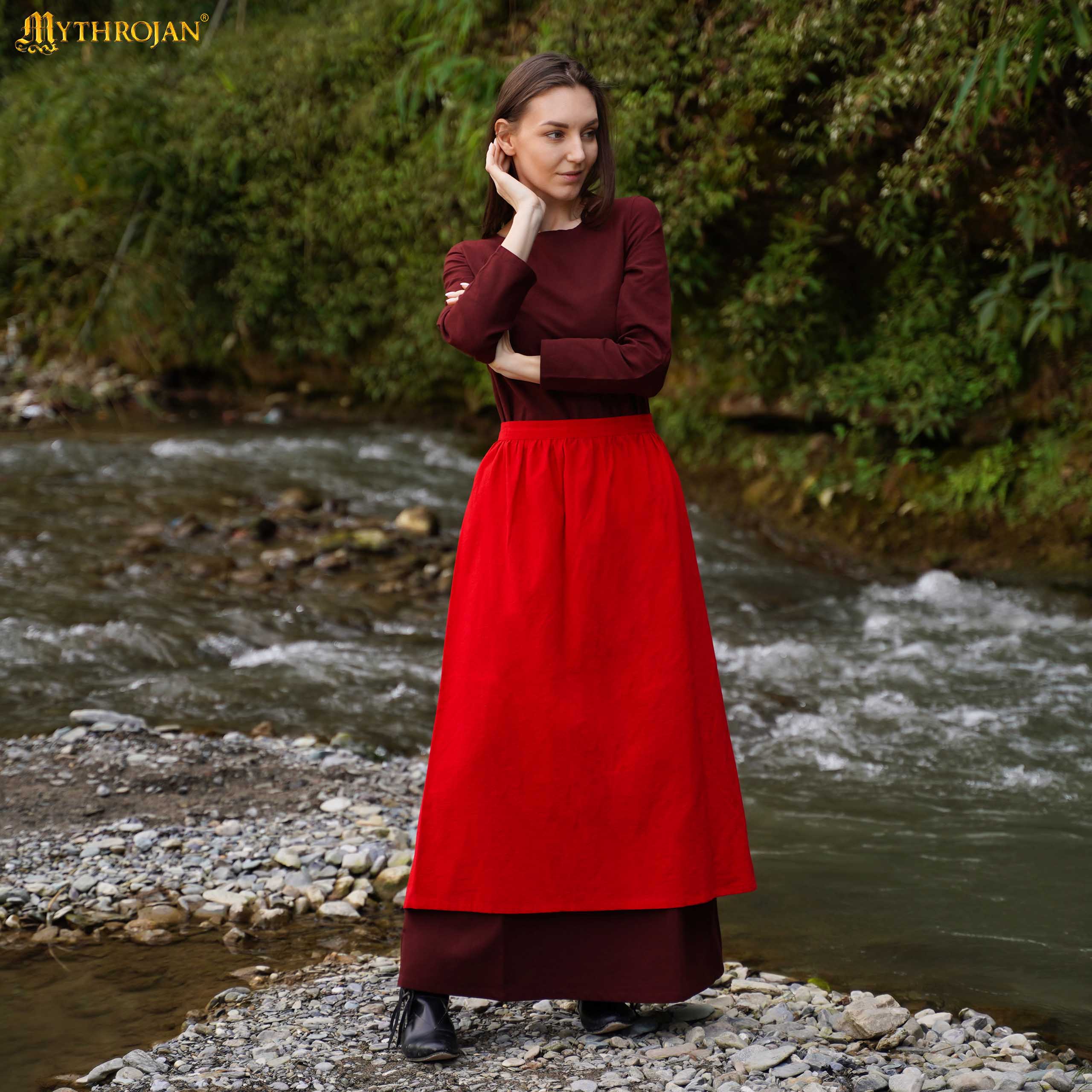 Imagen única de: Mythrojan Medieval Ecru Delantal: Ideal para Cocinar Hornear, Feria del Renacimiento, Recreación, Larp, Cosplay Rendimiento, Maid Traje, Retro Cintura Delantales para Mujeres, Niñas, Camarera