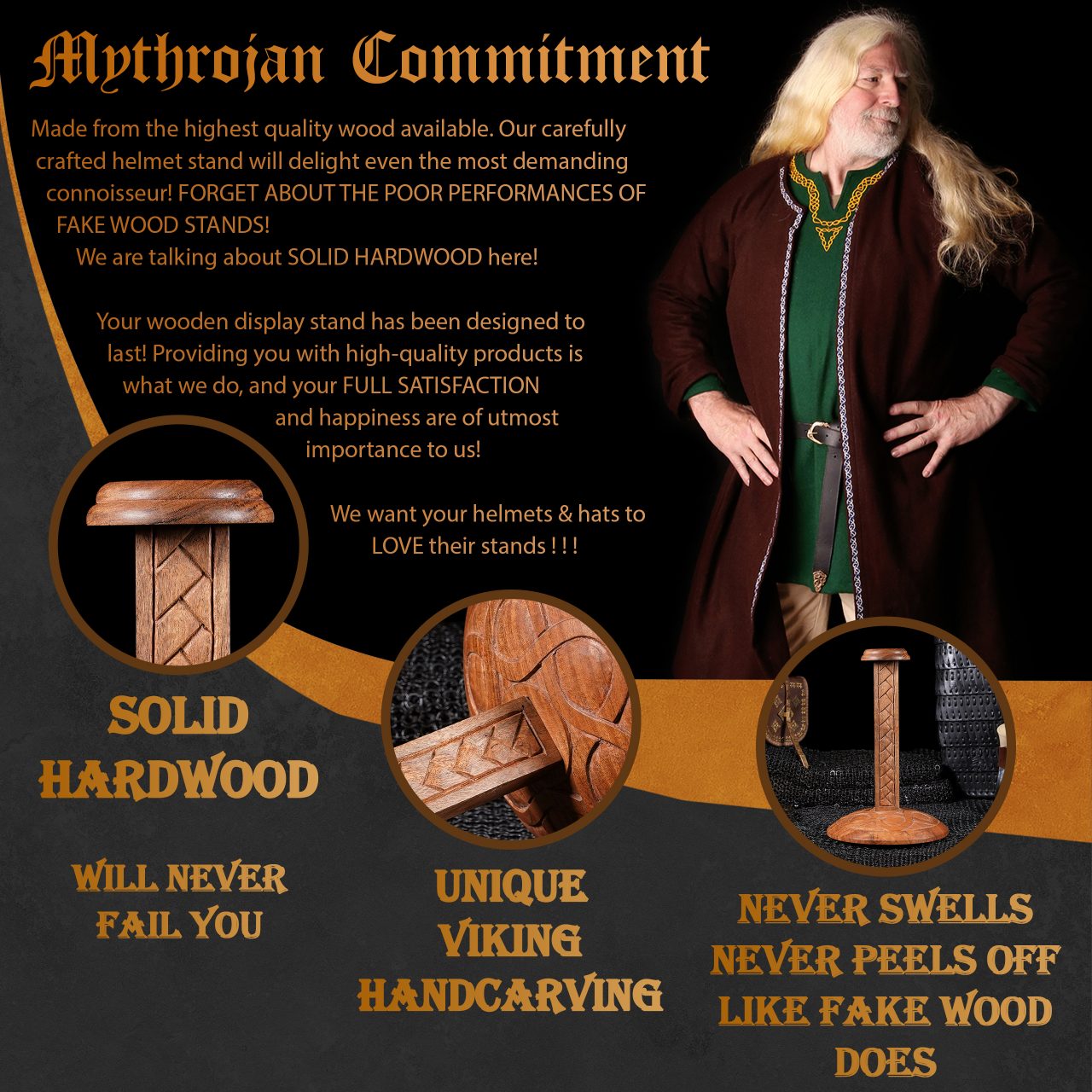 Imagen única de: Soporte de Casco de Madera Mythrojan : Altura : 15".