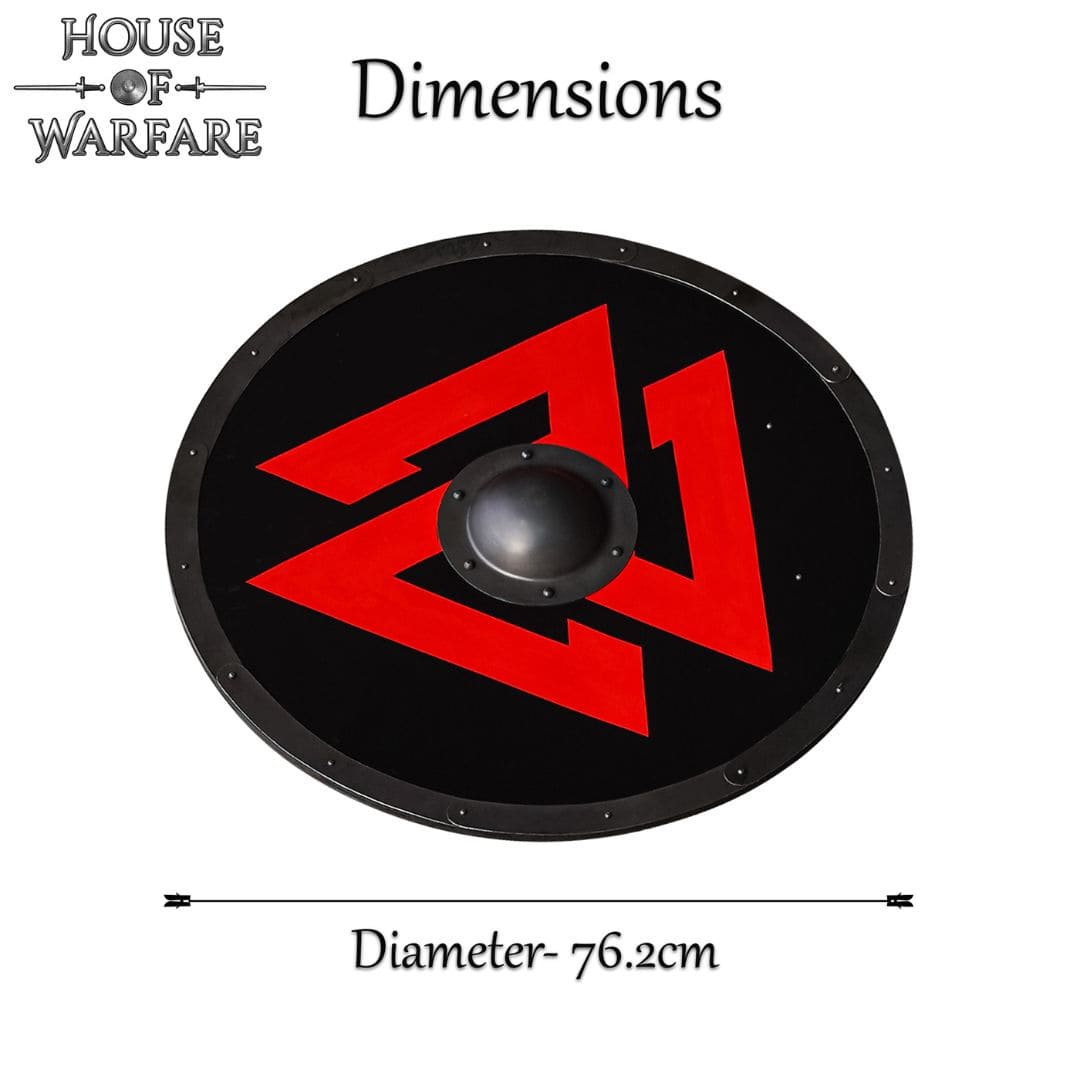 Escudo Vikingo Valknut - Escudo Redondo de Madera con el Símbolo de Odín y Jefe de Acero - Imagen 6