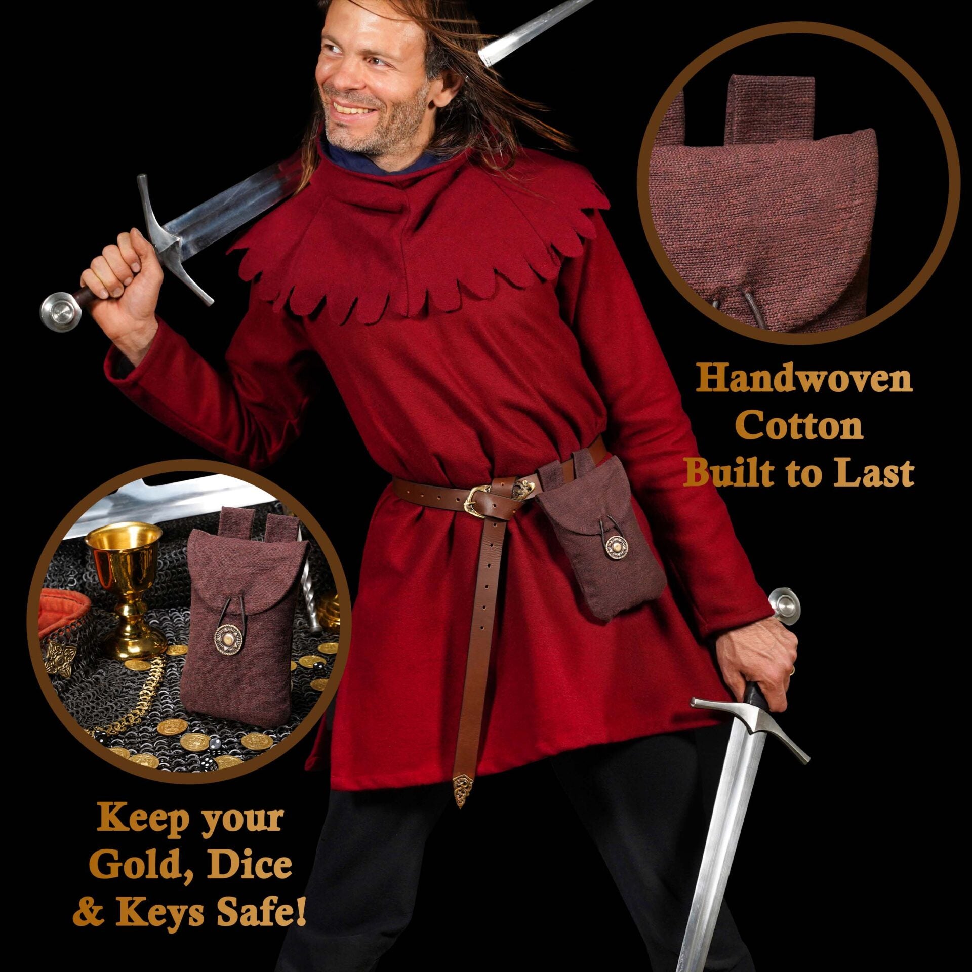 Imagen única de: Mythrojan Bolsa de Cinturón de Gamuza Grande, Ideal para Sca Larp Reenactment y Ren Feria, Cuero de Gamuza, Citrus , 7.2 "× 4.7 "