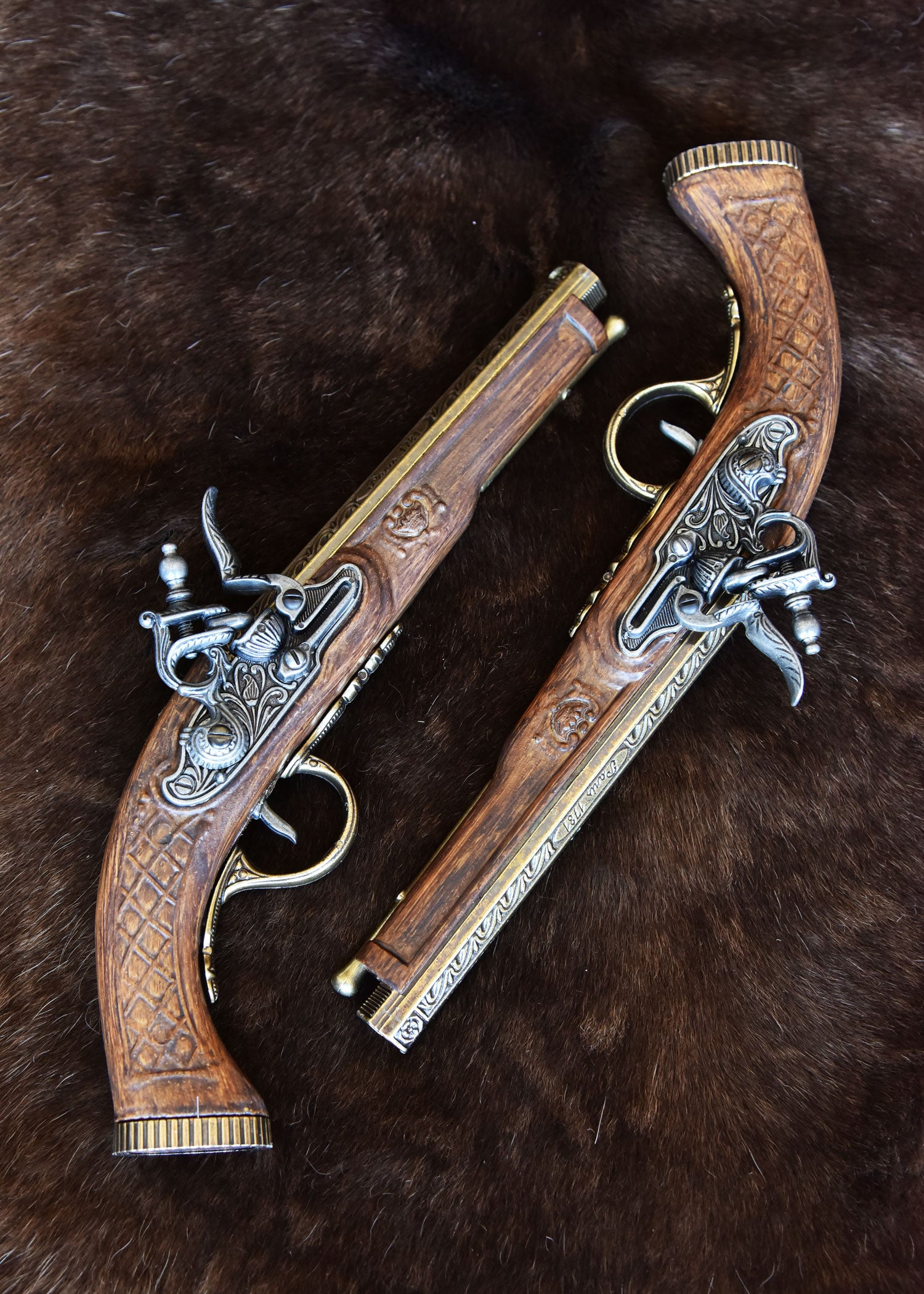 Imagen única de: Pistolas De Duelo Francesas, Juego De 2, Siglo Xviii, Latón, Réplica