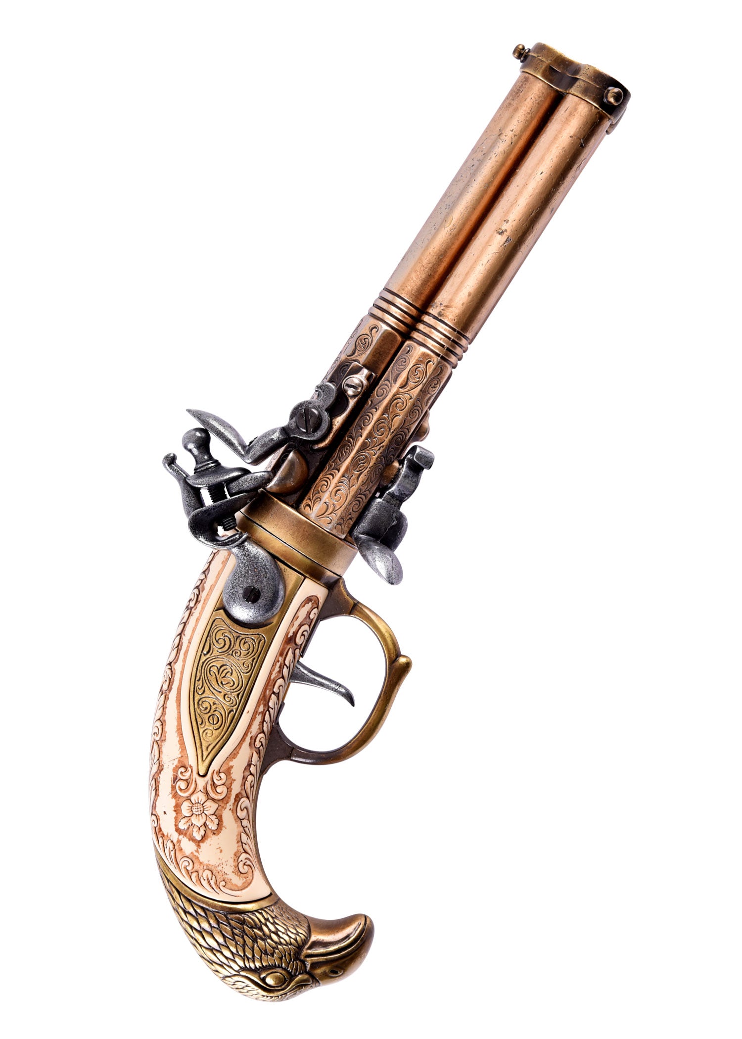 Imagen única de: Pistola De Chispa De Tres Cañones, Augsburgo 1775, Latón, Réplica