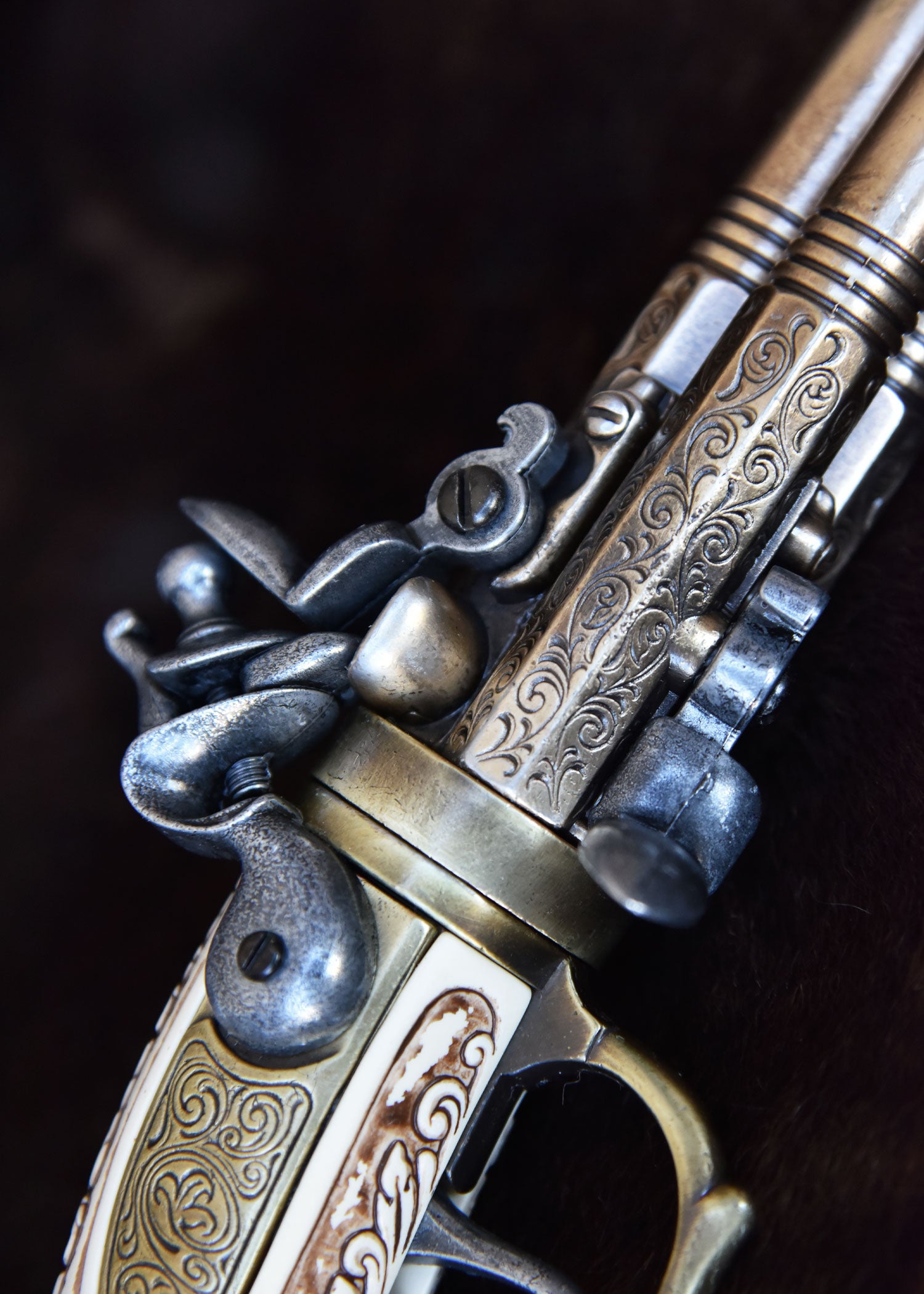 Imagen única de: Pistola De Chispa De Tres Cañones, Augsburgo 1775, Latón, Réplica