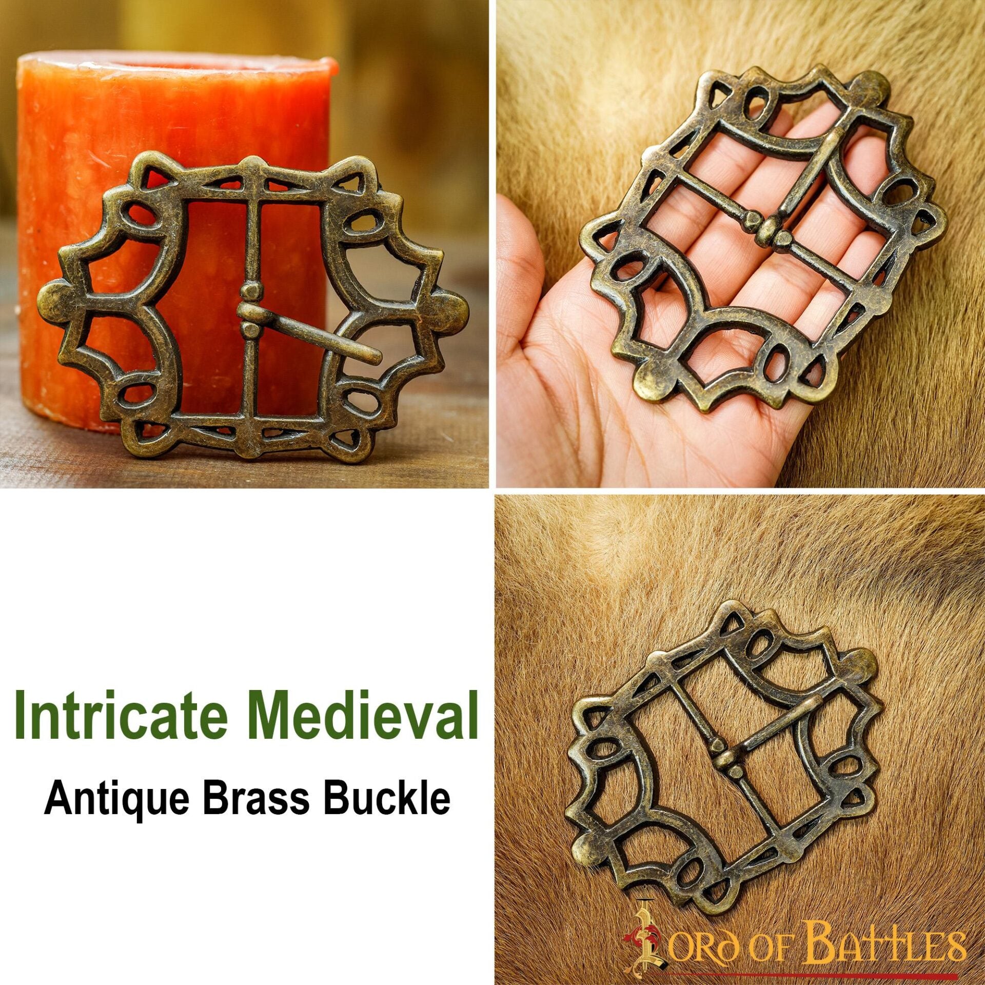 Imagen única de: Cinturón Medieval de Latón Hebilla Gótica - Acabado Latón Antiguo