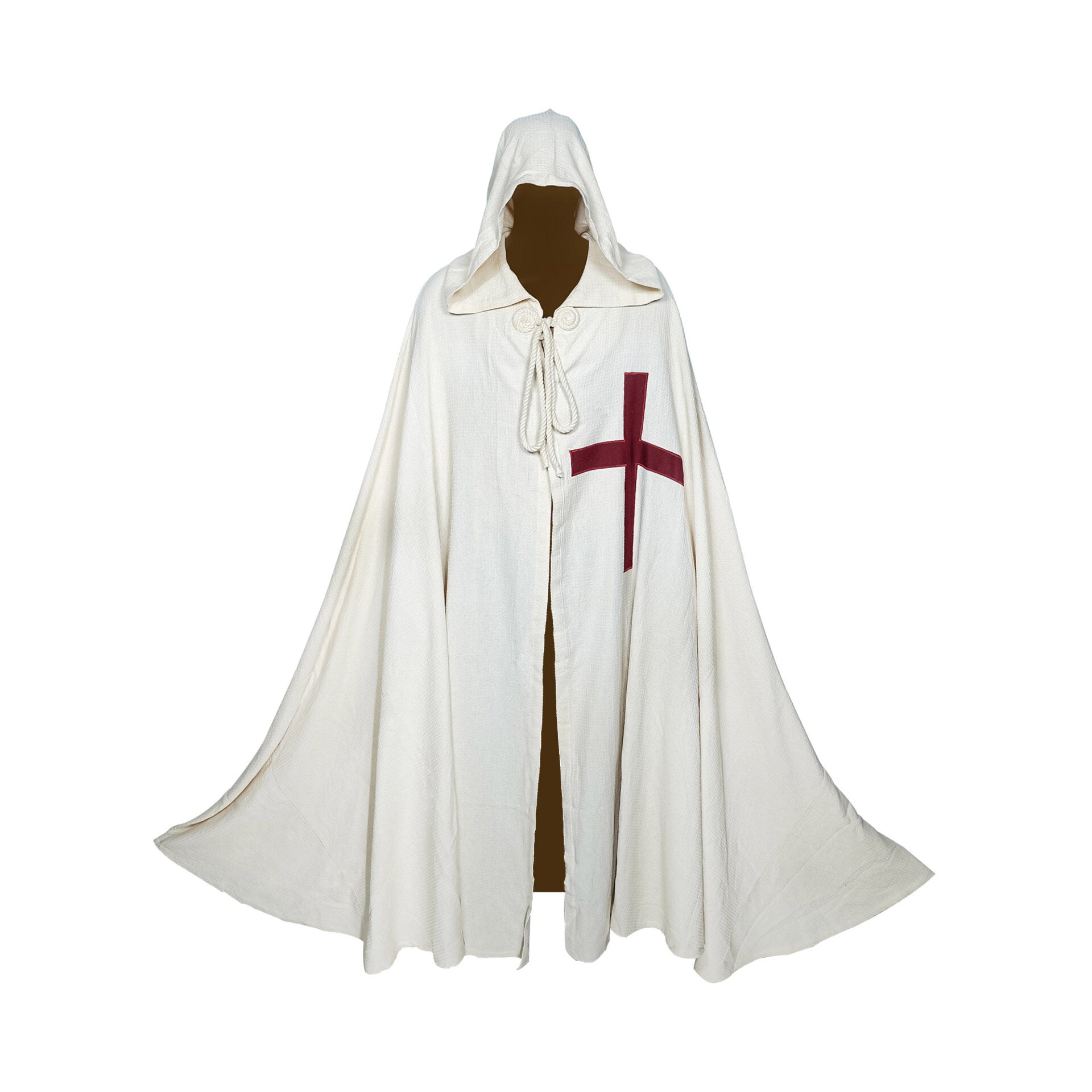Imagen única de: Capa Cruzada Teutónica con Capucha - Capa de Algodón del Siglo Xiii con Emblema de Cruz