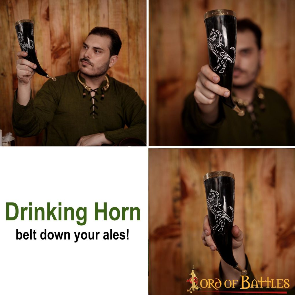 Imagen única de: Cuerno Medieval para Beber 300-350 Ml con Accesorios de Latón Macizo Puro Cuerno de Buey Auténtico