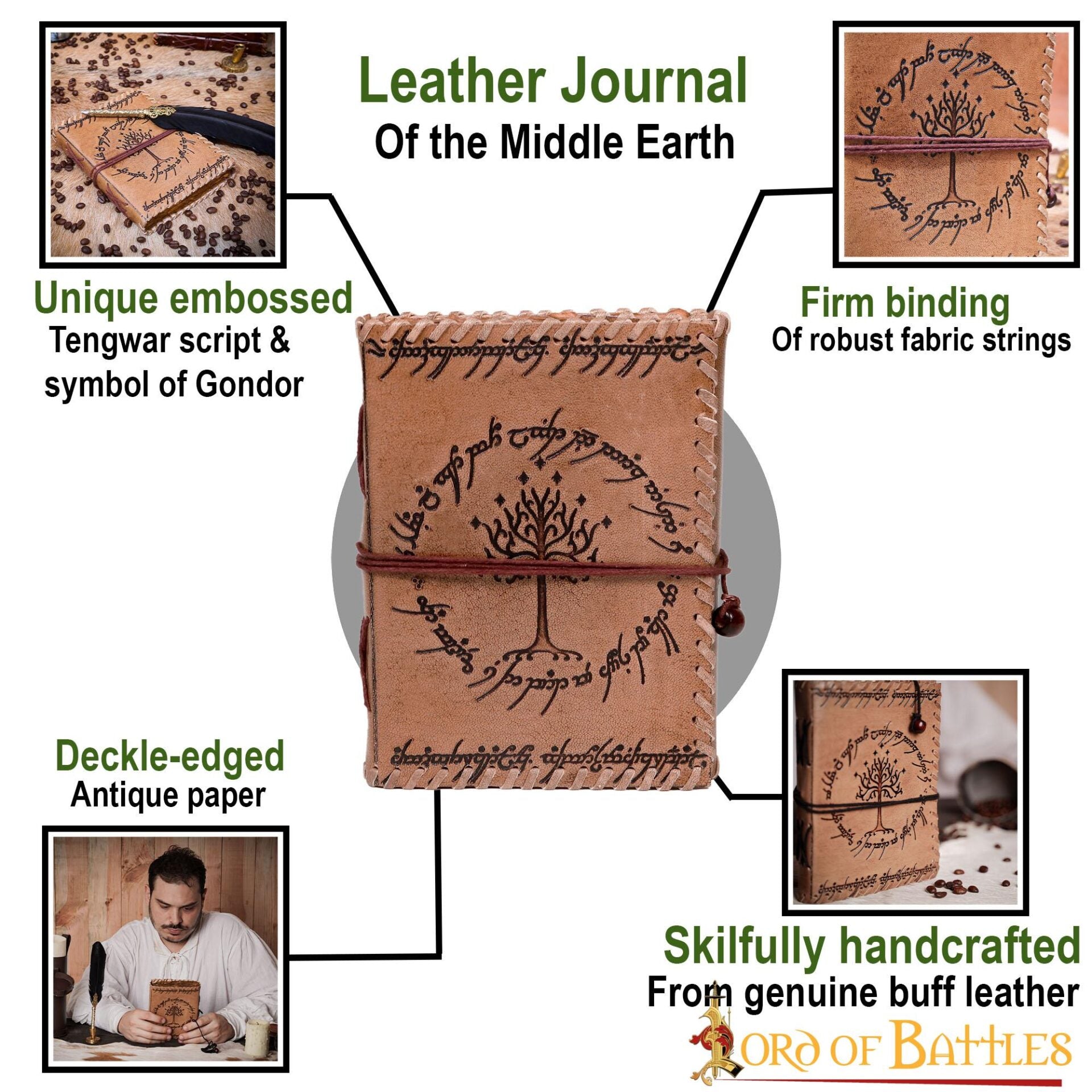 Imagen única de: Diario de la Tierra Media Diario de Cuero Auténtico Hecho a Mano