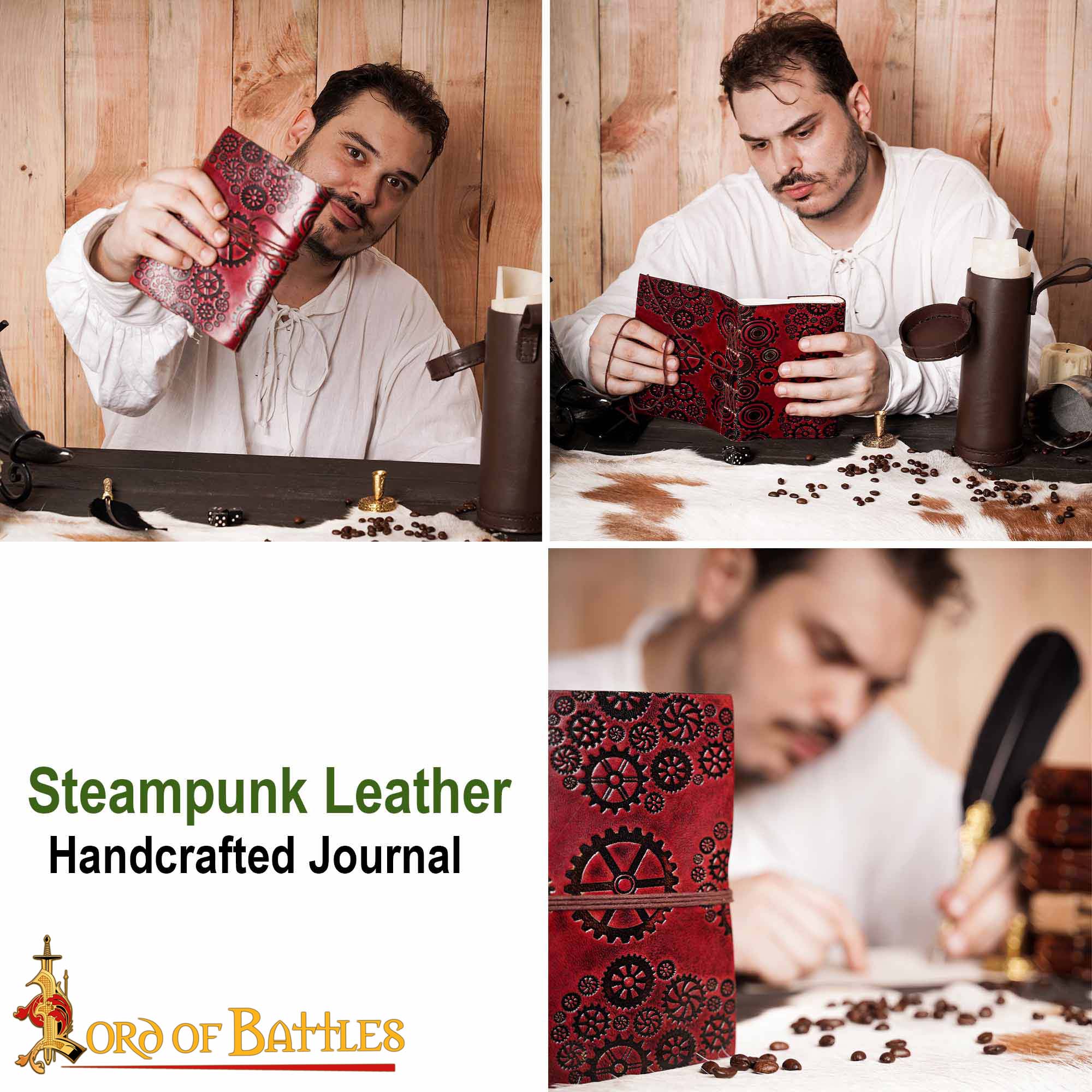 Imagen única de: Steampunk Journal Agenda de Piel Auténtica Hecha a Mano