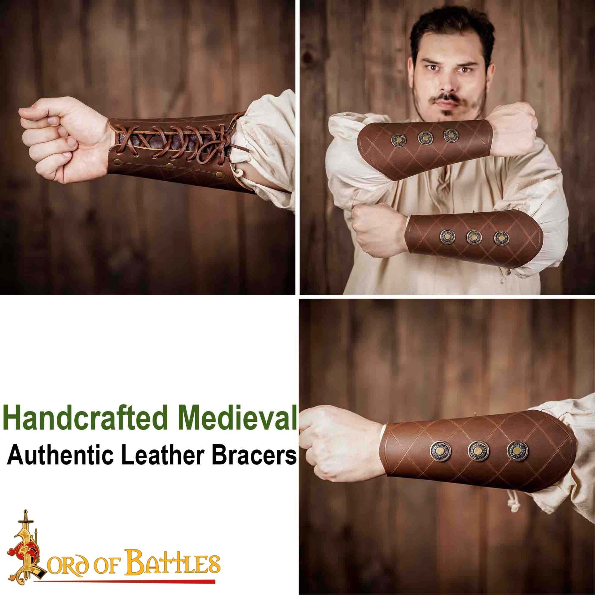 Imagen única de: Brazales Medievales de Cuero Auténtico Hechos a Mano, Marrón