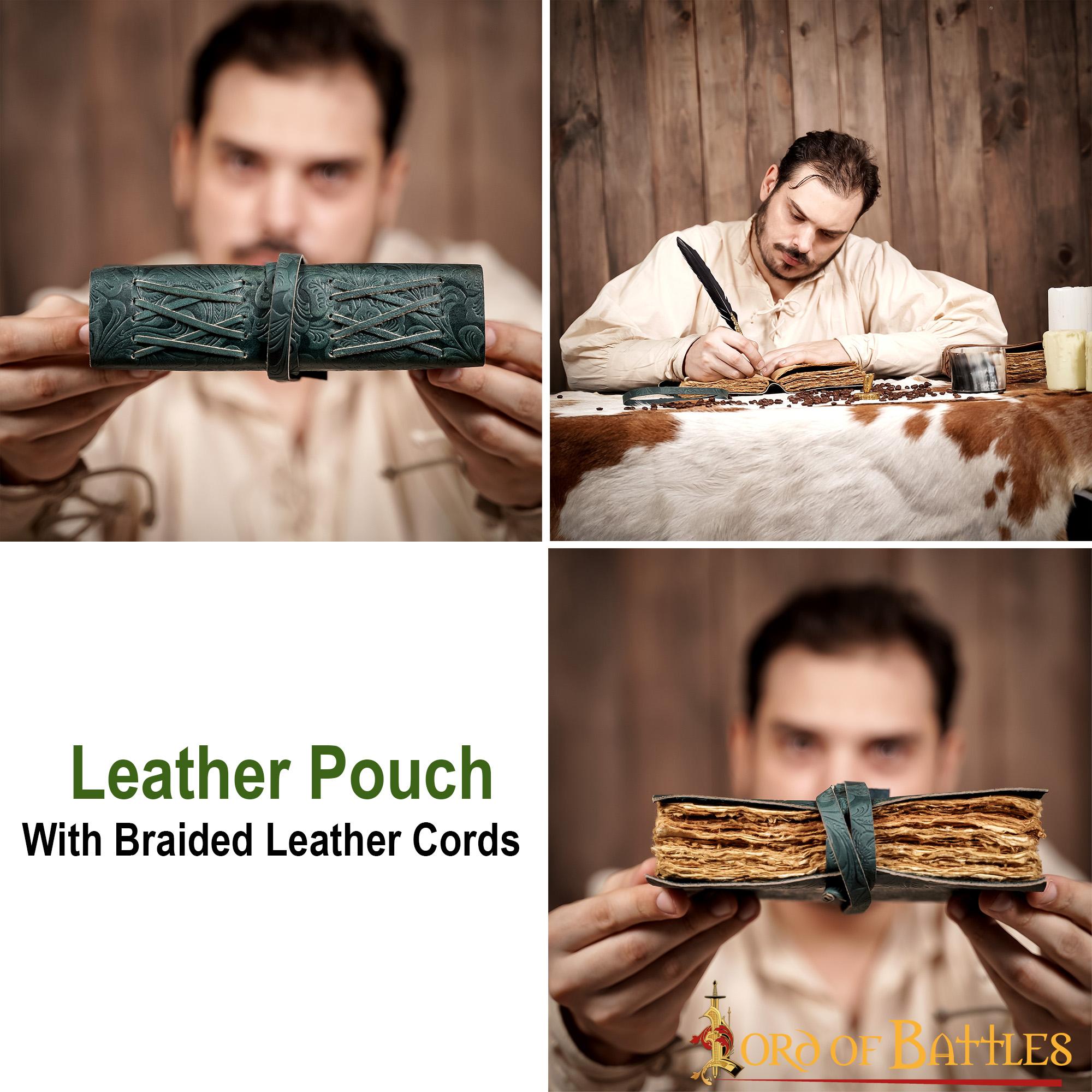 Imagen única de: Diario Medieval de Cuero con Papel Antiguo -verde - Diario Hecho a Mano