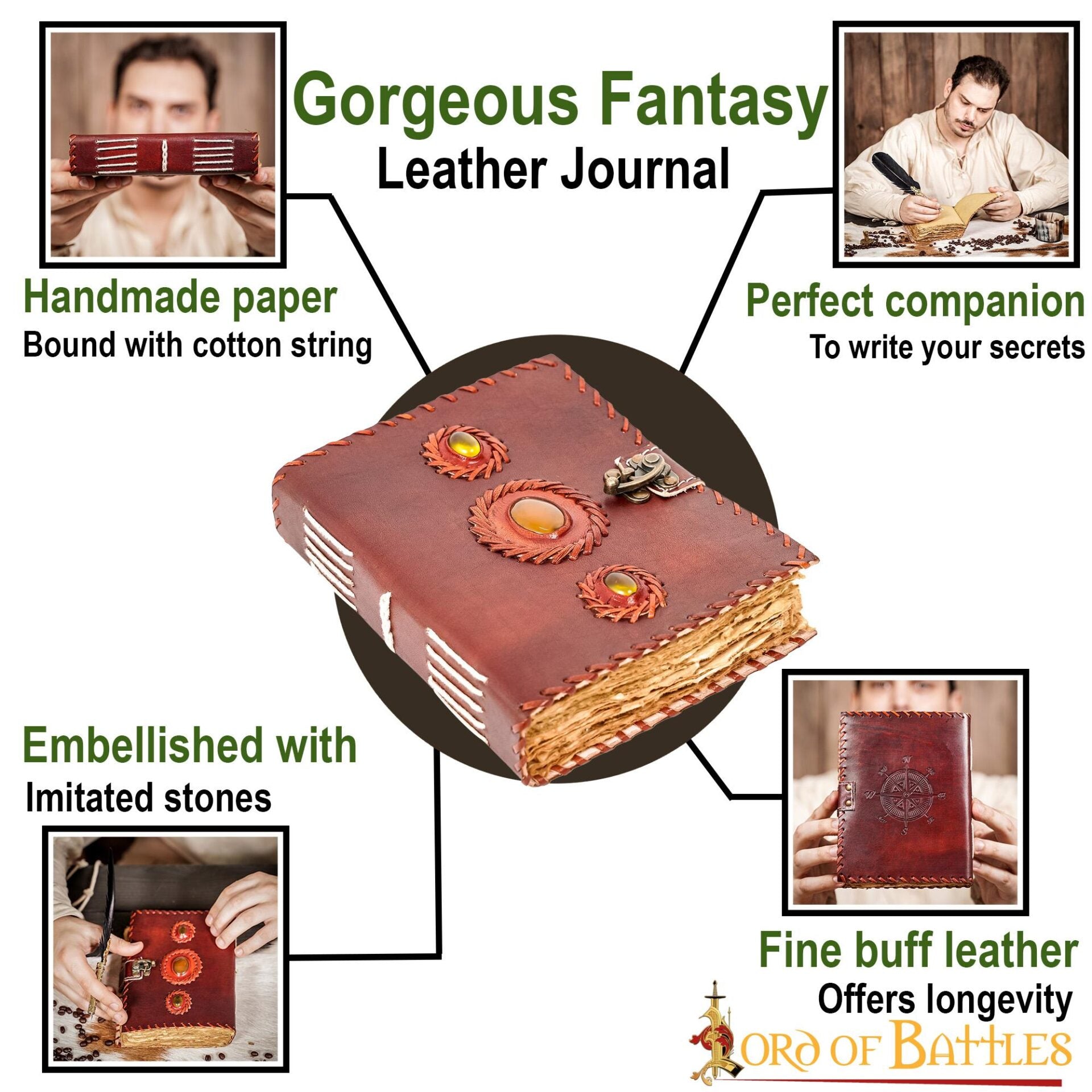 Imagen única de: Diario Medieval de Notas de Piel Auténtica Hecho a Mano