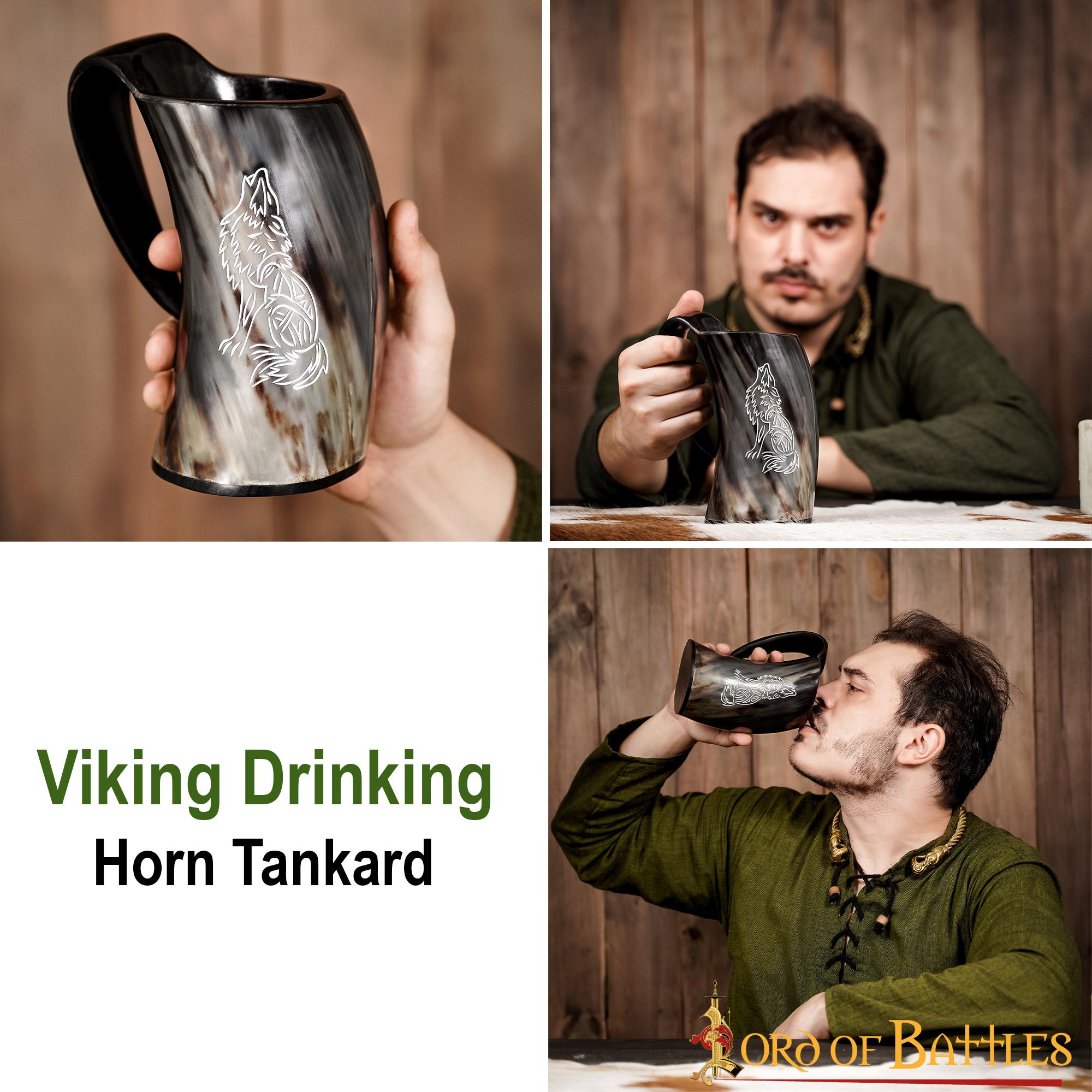 Imagen única de: Jarro Vikingo de Cuerno con Nudos de Lobo Celta (600ml)