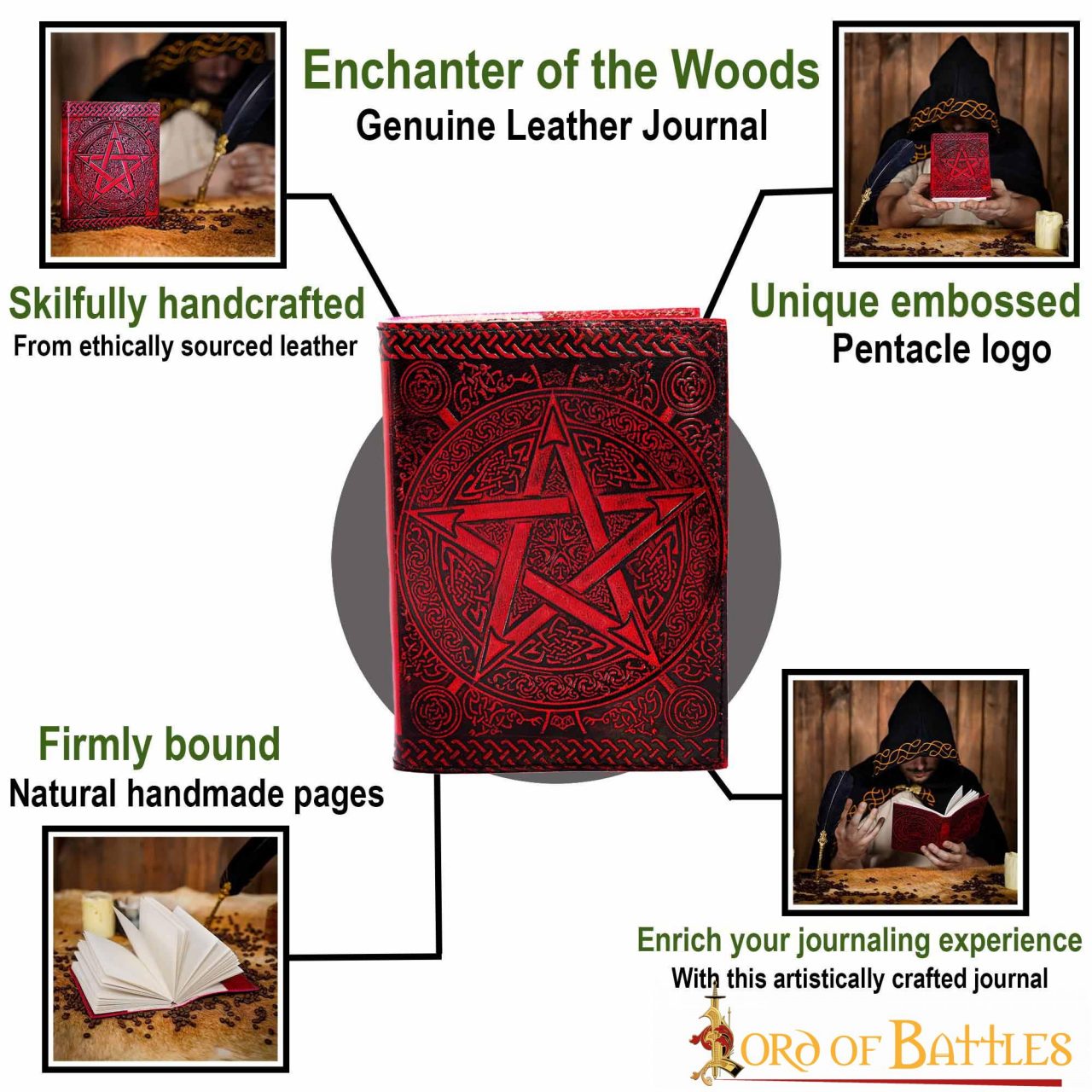 Imagen única de: Diario Medieval Pentáculo Hecho a Mano Diario de Piel Auténtica