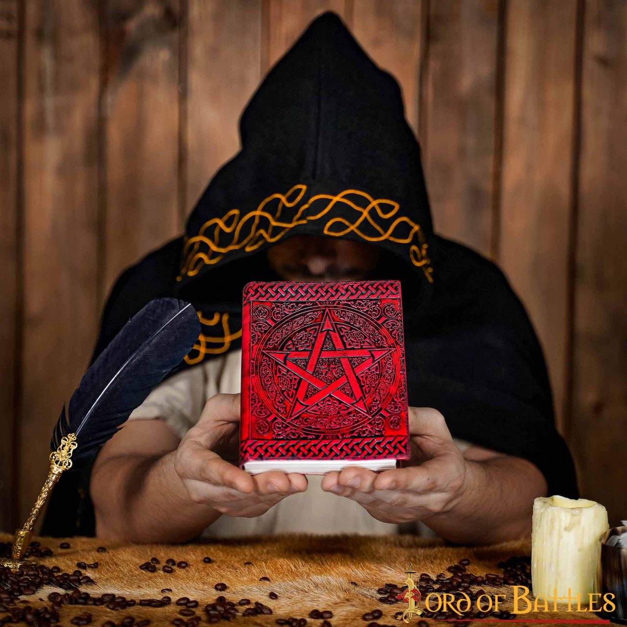 Imagen única de: Diario Medieval Pentáculo Hecho a Mano Diario de Piel Auténtica