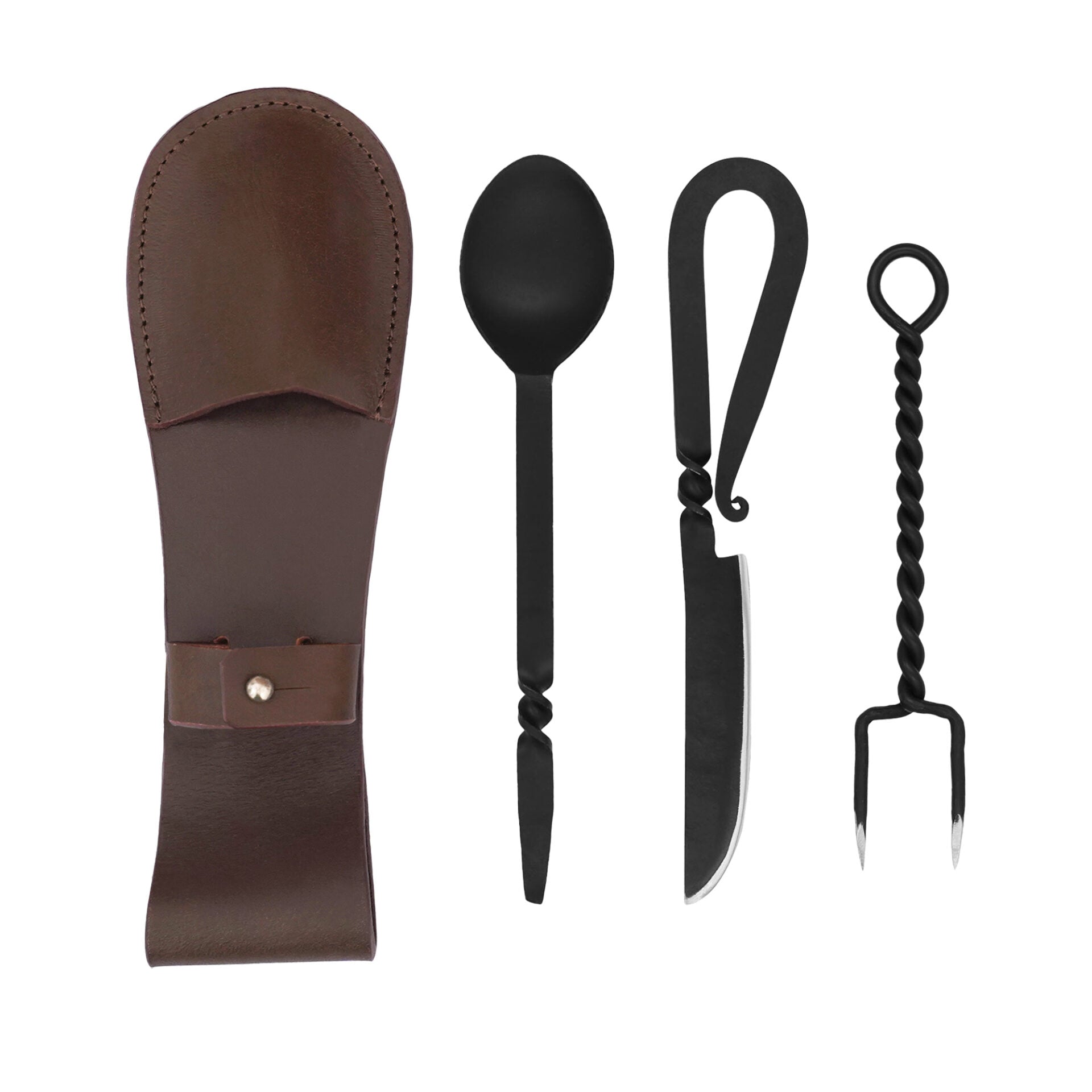 Imagen única de: Juego de Cubiertos Rústicos de Acero Inoxidable Funcionales para Campamento