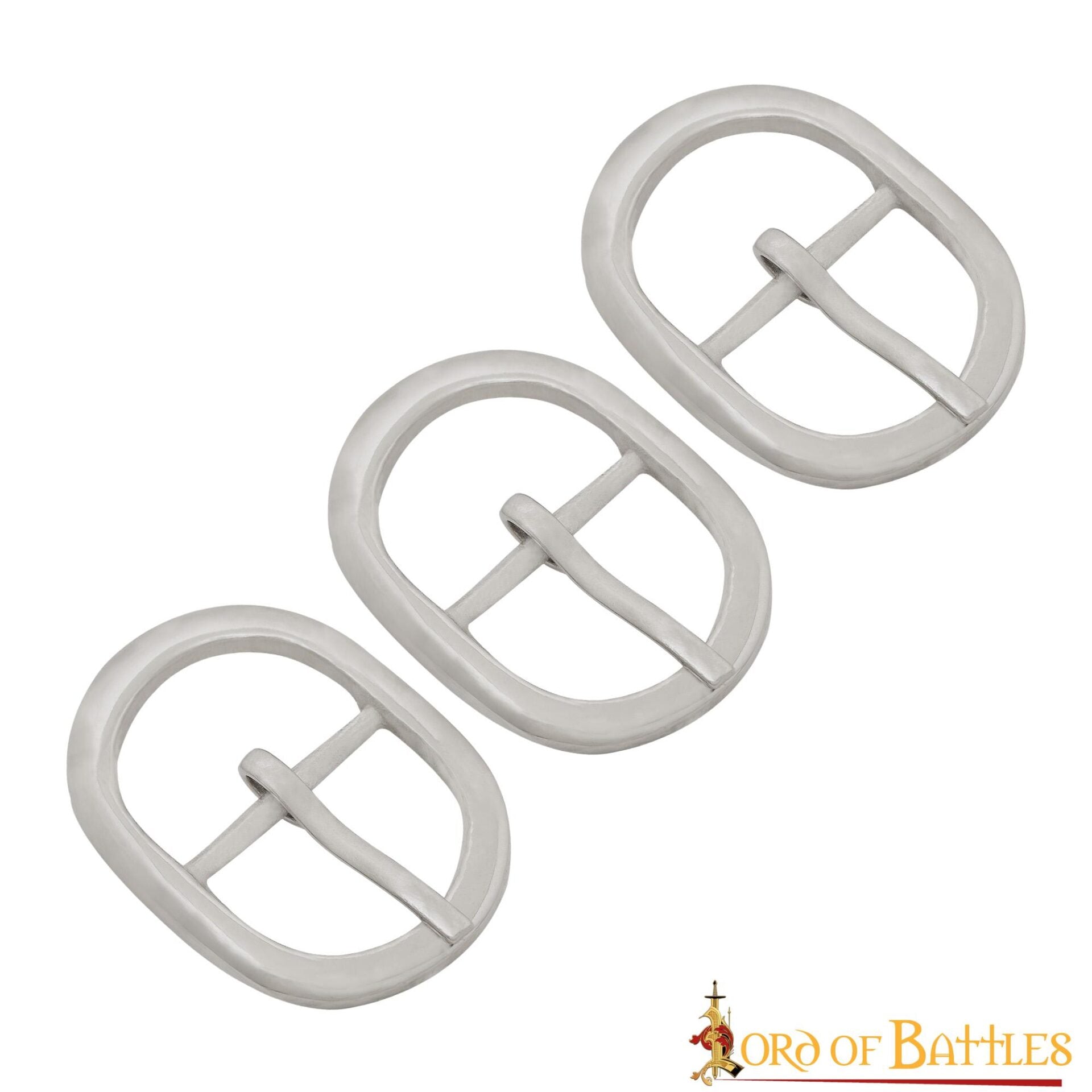 Imagen única de: Hebillas Ovaladas Niqueladas de Inspiración Medieval - Juego de 3 Hebillas de Acero Acabadas a Mano