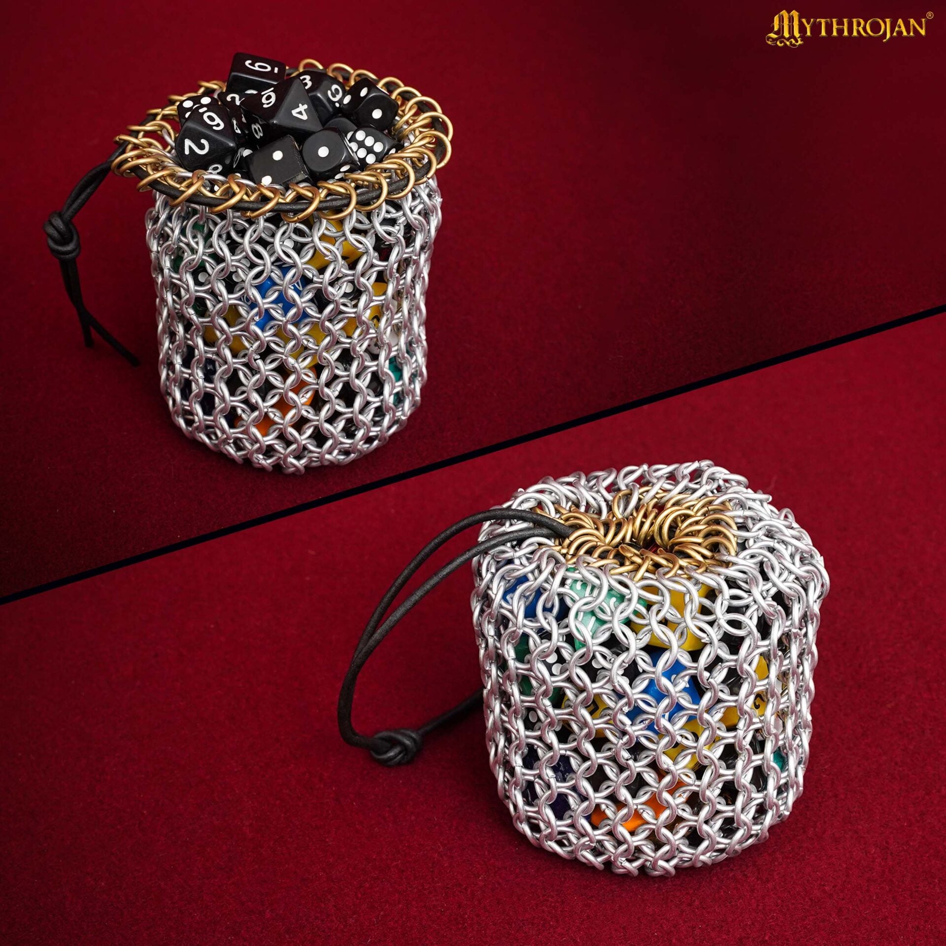 Imagen única de: Bolsa de Dados de Cota de Malla Mythrojan - 8 Mm, Calibre 16 - Bolsa de Cordón de Aluminio Anodizado para Dnd, Larp y Juegos Medievales