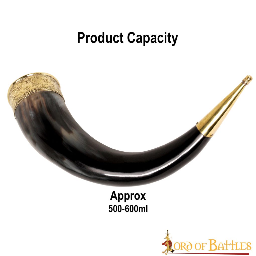 Imagen única de: Cuerno Medieval Vikingo para Beber con Accesorios de Latón Puro Cuerno de Buey Auténtico Hecho a Mano