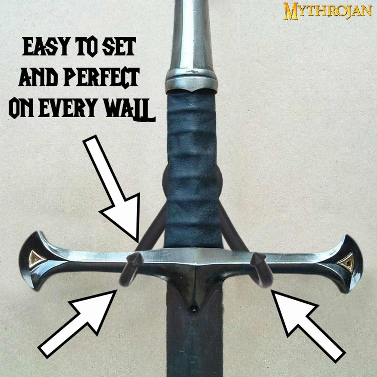 Imagen única de: Soporte de Pared para Espada Pesada Mythrojan en Acabado Negro Forjado : Soporte de Pared para Espada Universal