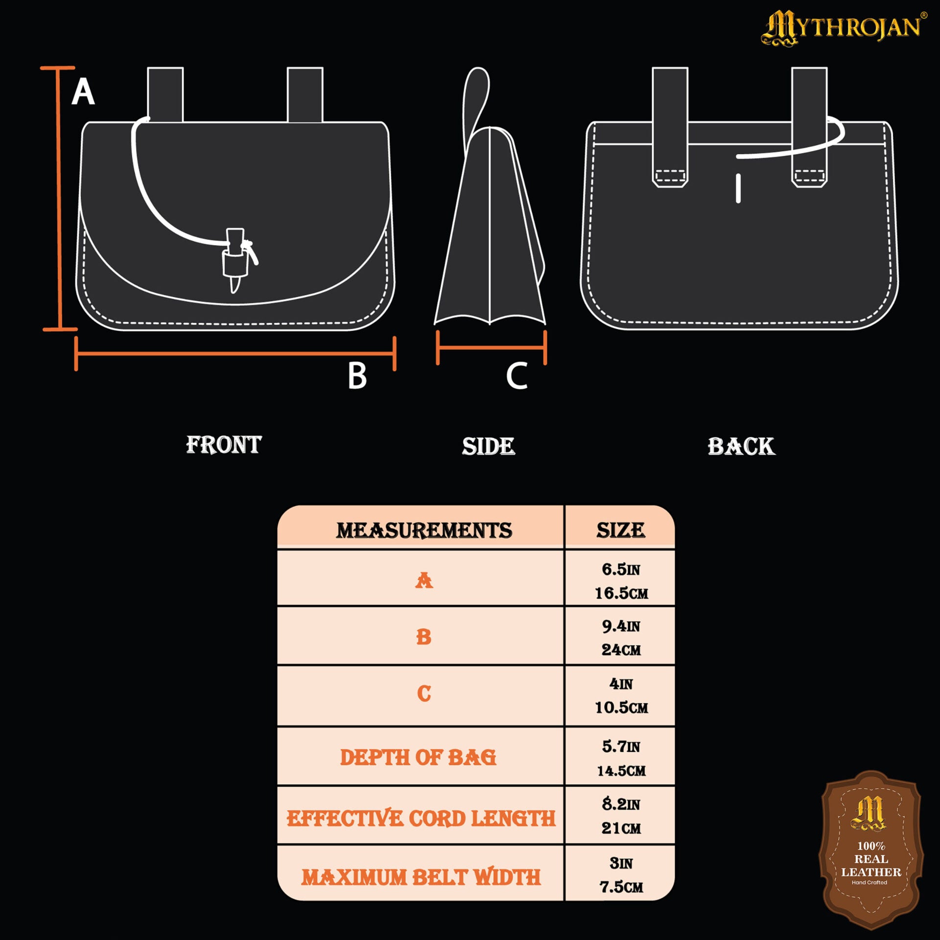 Imagen única de: Mythrojan Extra Grande Marrón Medieval Cinturón de Cuero Bolsa Renaisance Accesorio Larp Bolsa - Negro