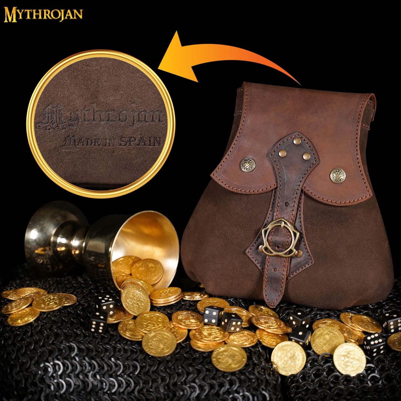 Imagen única de: Mythrojan "stalwart Warrior" Bolsa de Cuero para Larp, Cosplay Medieval Sca Marrón, 8"×8