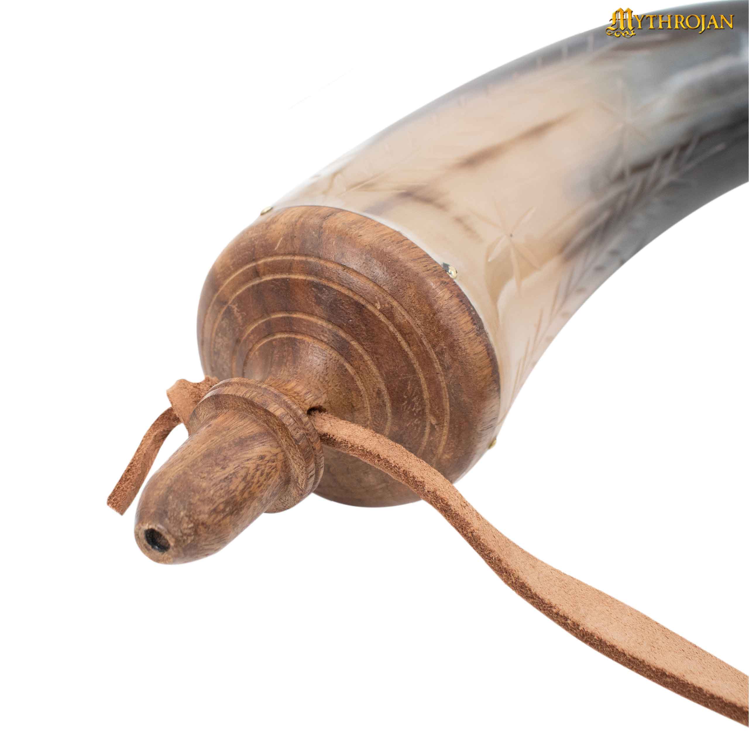 Imagen única de: Mythrojan Pólvora Tallada a Mano 14" Cuerno con Correa de Cuero Natural
