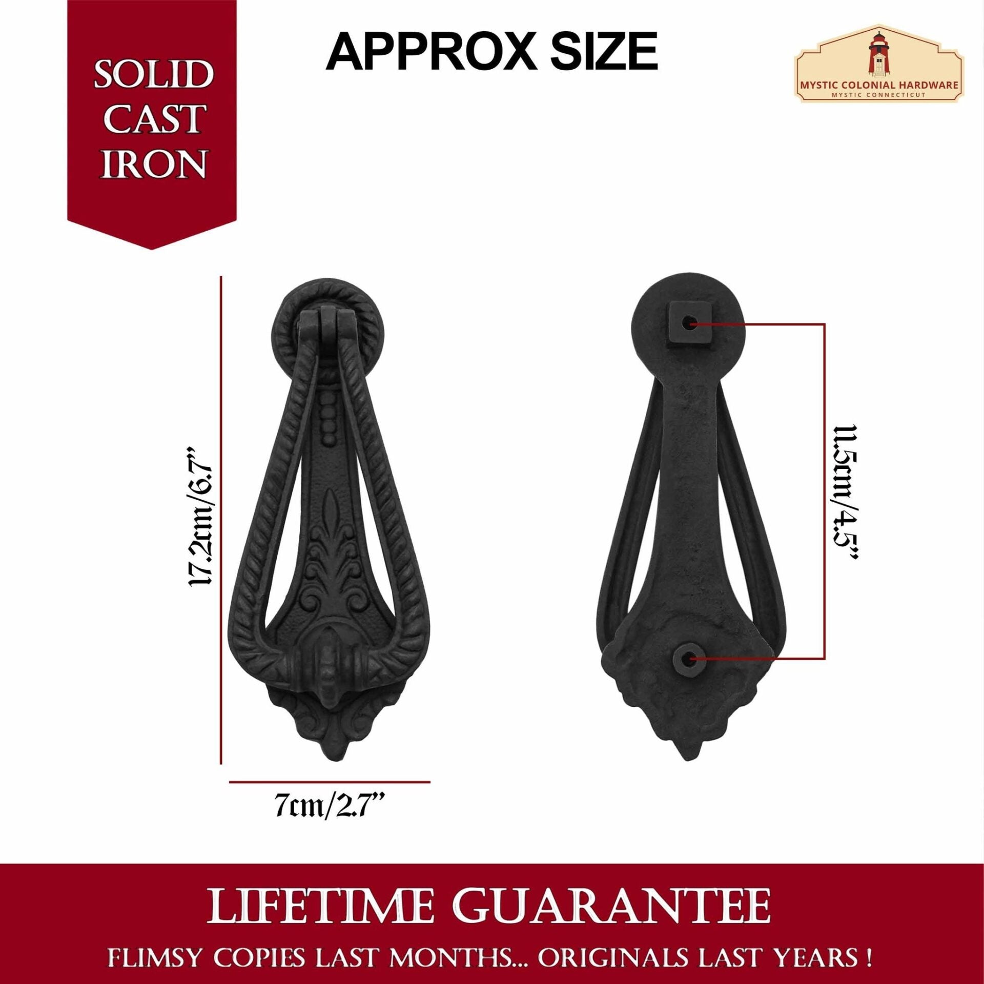 Imagen única de: Aldaba Georgiana Rústica de Hierro Fundido: Ideal para Ambientes Victorianos, Coloniales, Retro, Steampunk, Góticos, Barrocos y Medievales, (17,2x7) Cm