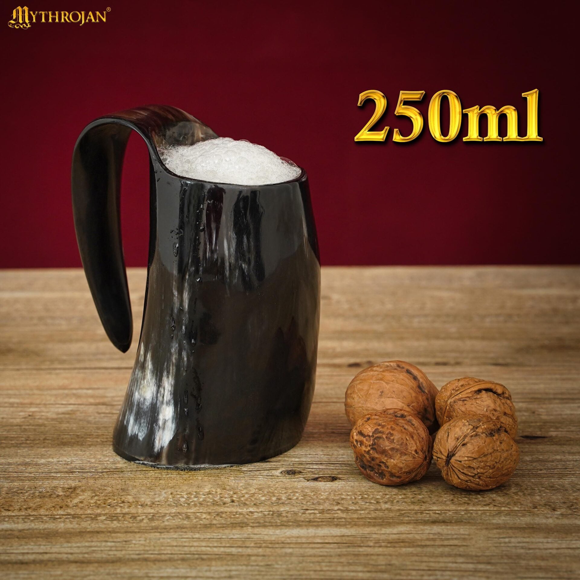 Imagen única de: Juego de 2 Tazas de Cerveza Mythrojan Viking Horn - Tazas de Cerveza de Cuerno de Buey Pulidas a Mano con Asa - Tazas de Cerveza de Hidromiel de 4.5