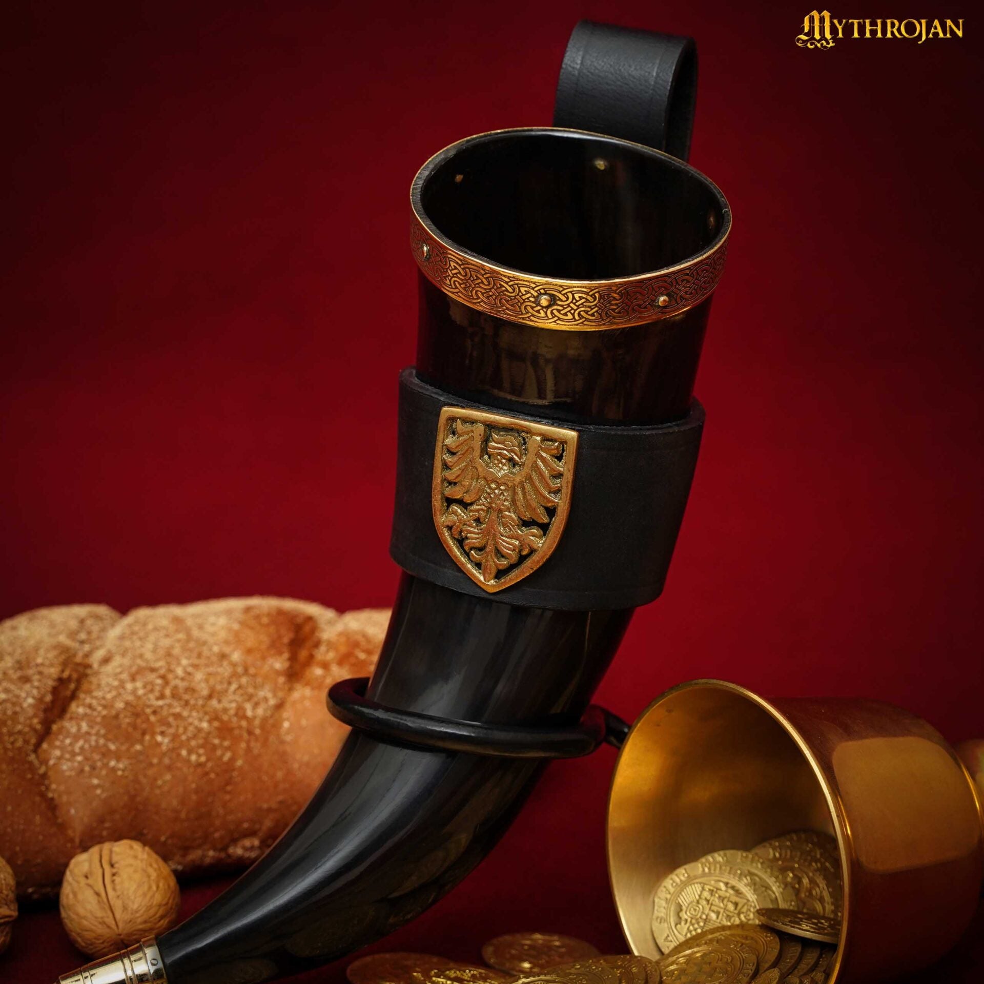 Imagen única de: Mythrojan The Tournament Champion - 350 Ml Viking Drinking Horn con Soporte de Cuero Negro