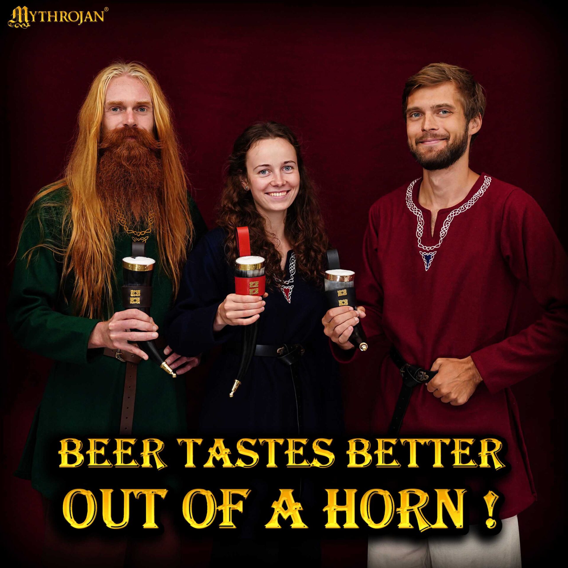 Imagen única de: Mythrojan The Wealthy Merchant - Viking Drinking Horn With Red Leather Holder Authentic Medieval Inspired Viking Wine/mead Mug - Polished Finish - 350 Ml