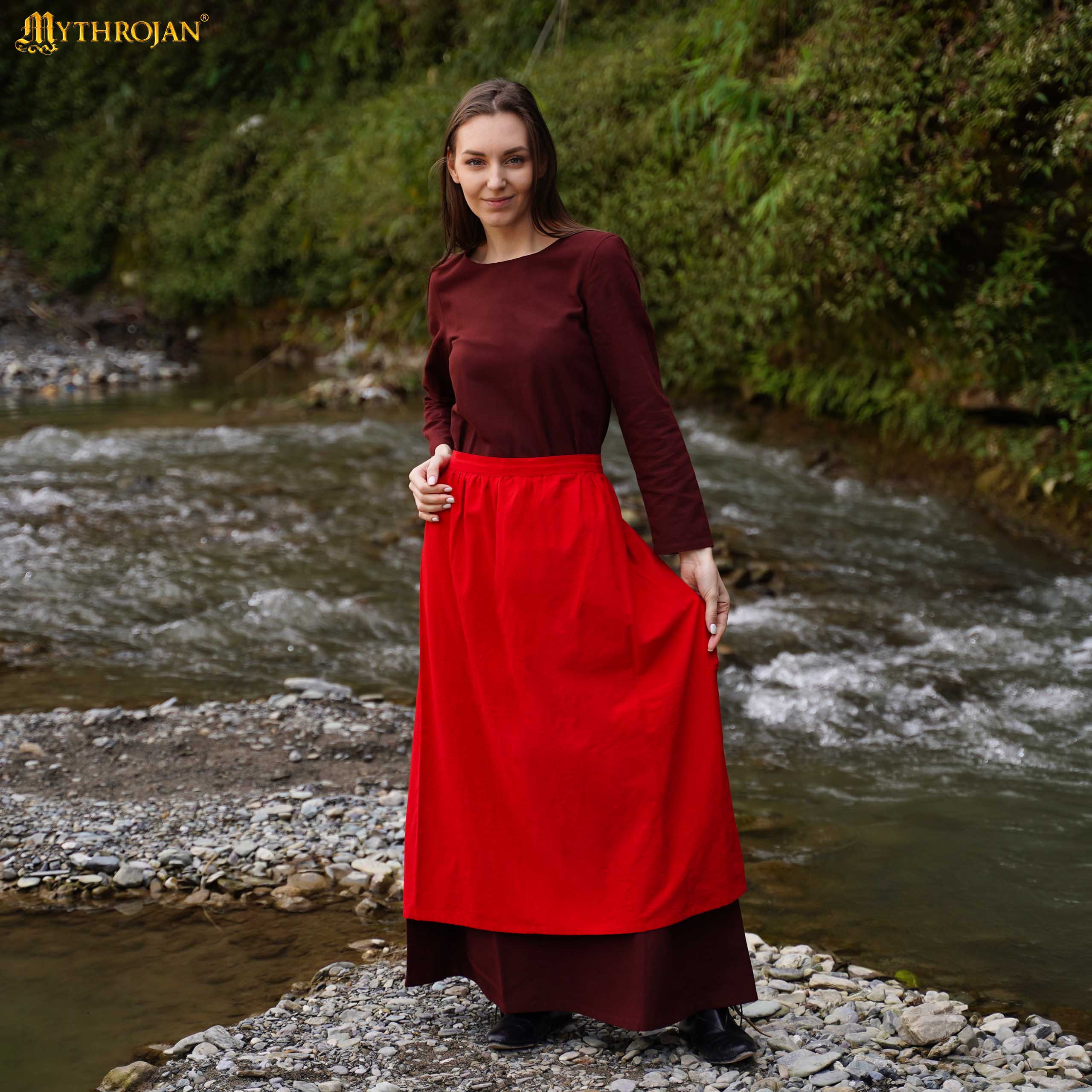 Imagen única de: Mythrojan Medieval Ecru Delantal: Ideal para Cocinar Hornear, Feria del Renacimiento, Recreación, Larp, Cosplay Rendimiento, Maid Traje, Retro Cintura Delantales para Mujeres, Niñas, Camarera