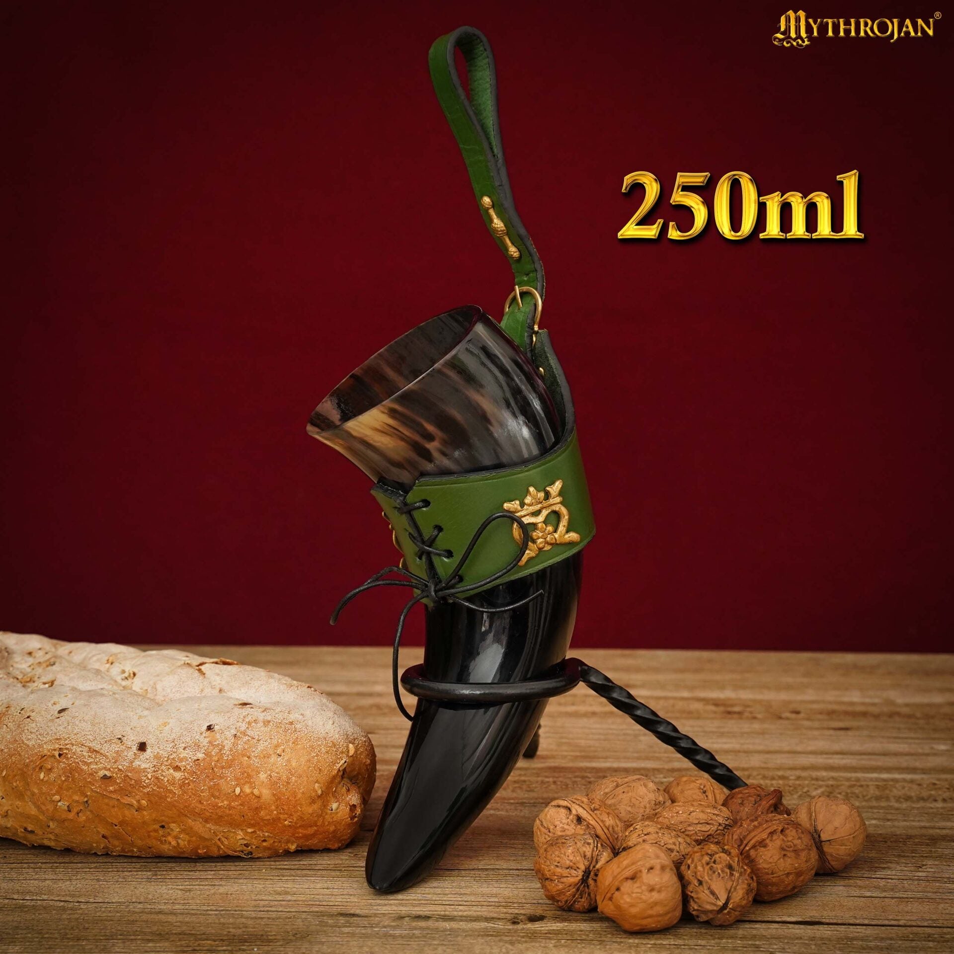 Imagen única de: Mythrojan La Dama Elegante – Cuerno Vikingo 250 ml con Funda de Cuero Verde